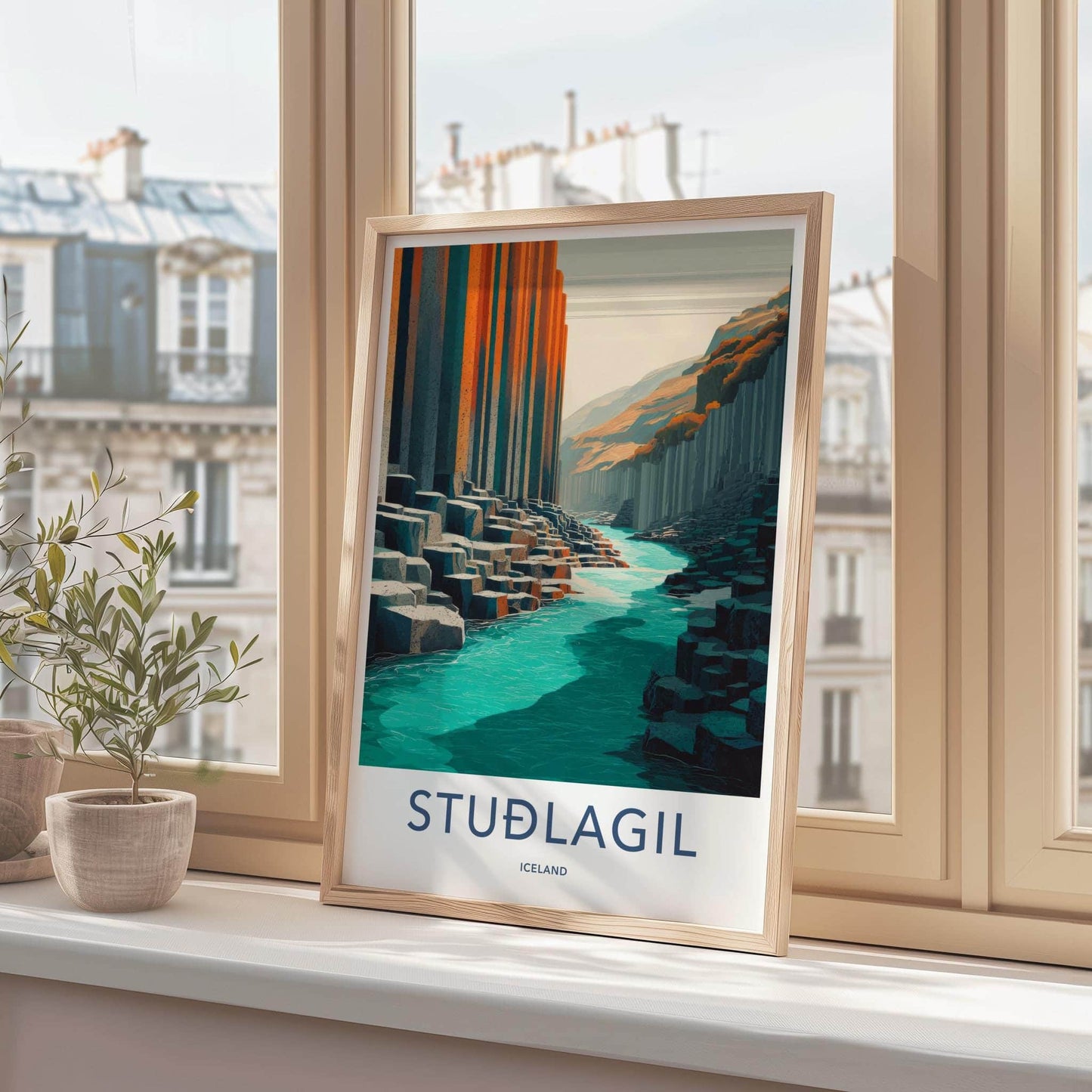 Studlagil Poster - Iceland Travel Art - Basalt Column Canyon Home Decor