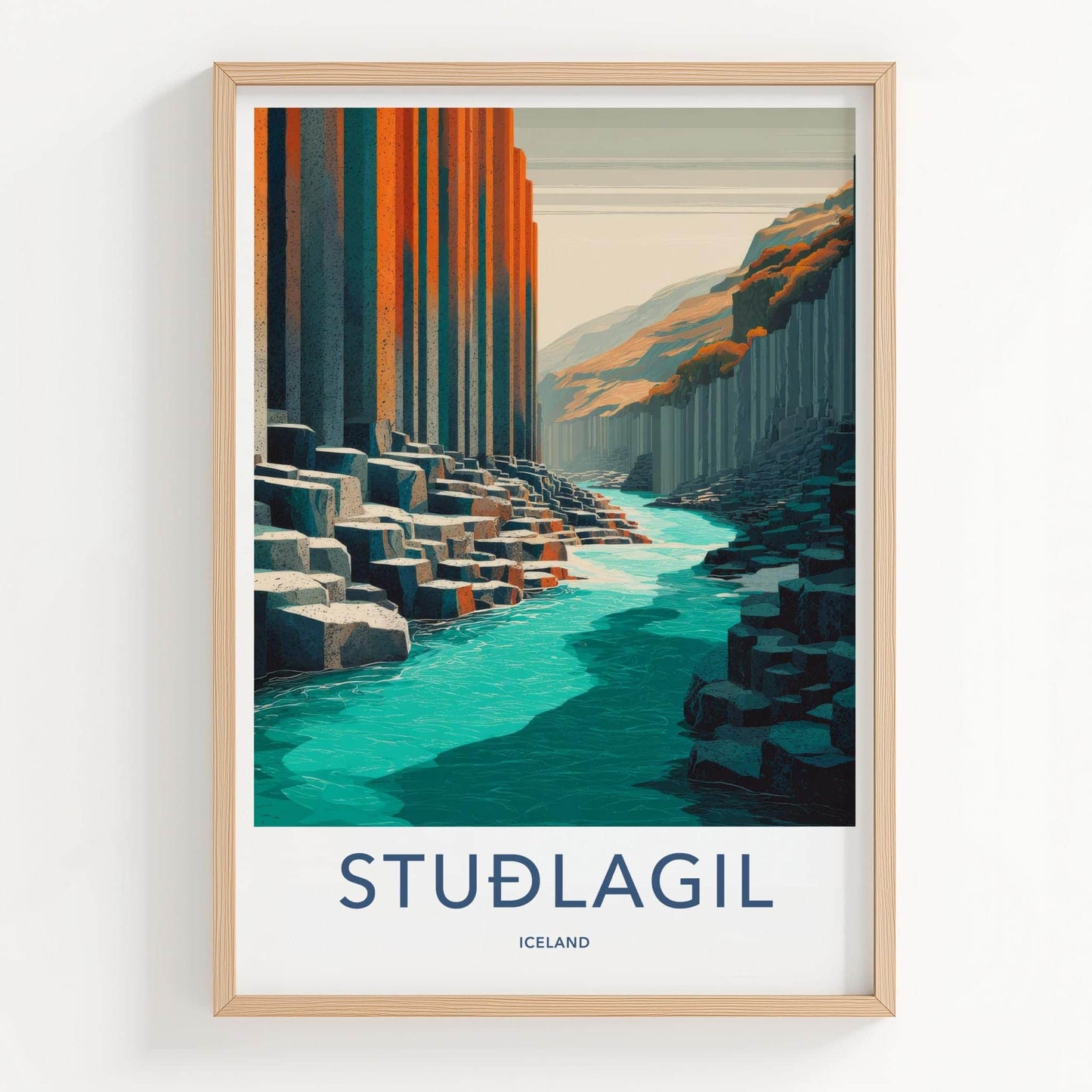 Studlagil Poster - Iceland Travel Art - Basalt Column Canyon Home Decor