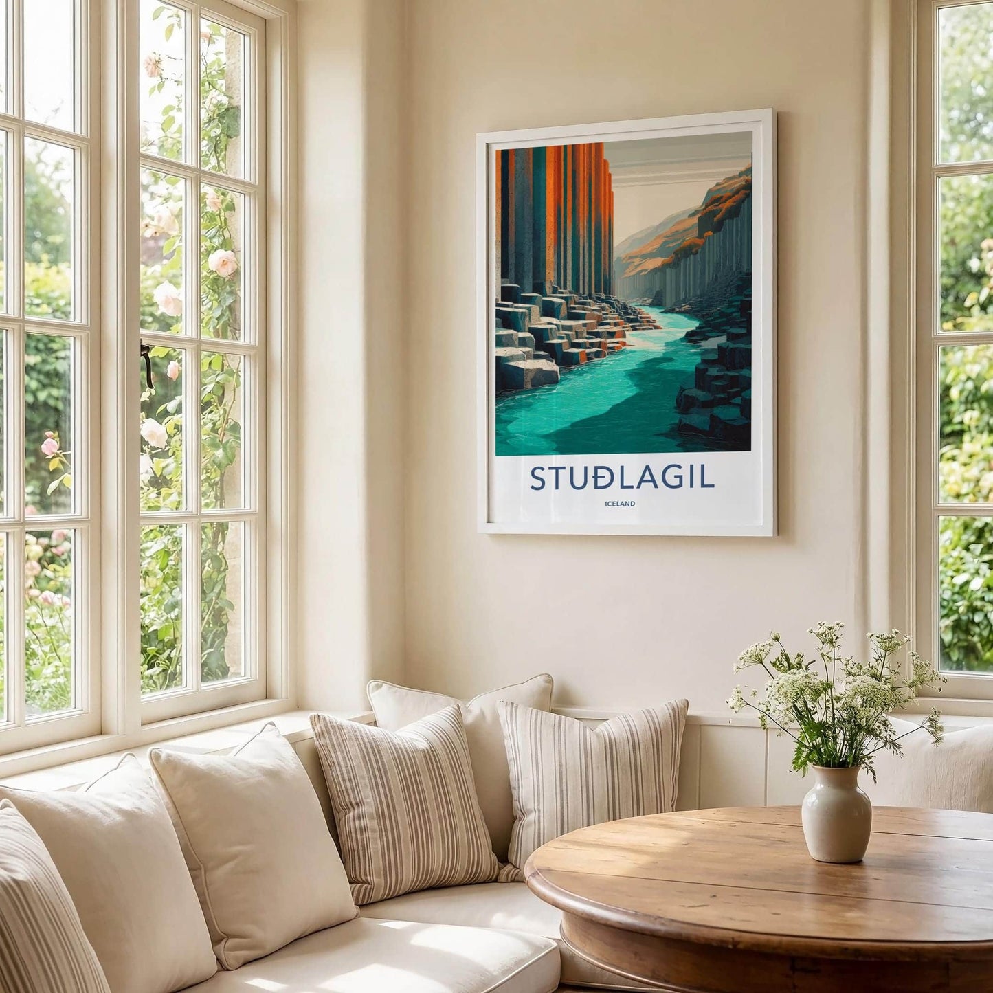 Studlagil Poster - Iceland Travel Art - Basalt Column Canyon Home Decor
