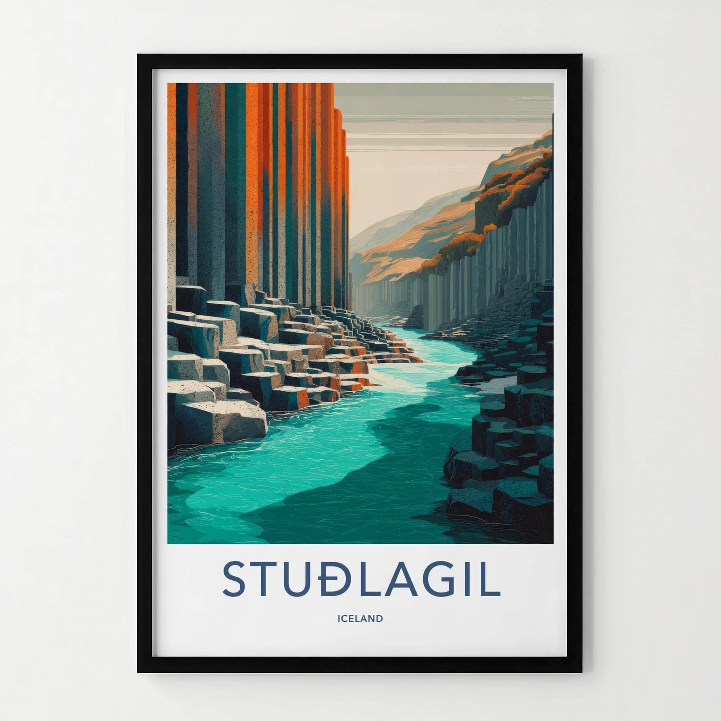 Studlagil Poster - Iceland Travel Art - Basalt Column Canyon Home Decor