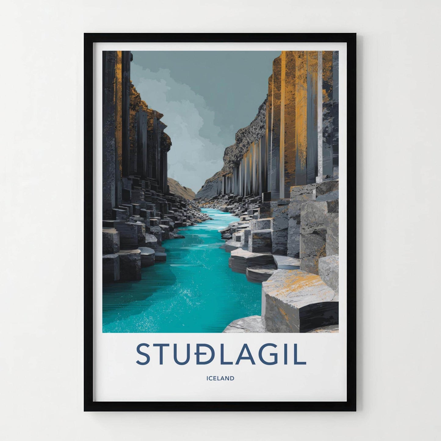 Studlagil Poster - Iceland Travel Art - Columnar Basalt Gorge Home Decor