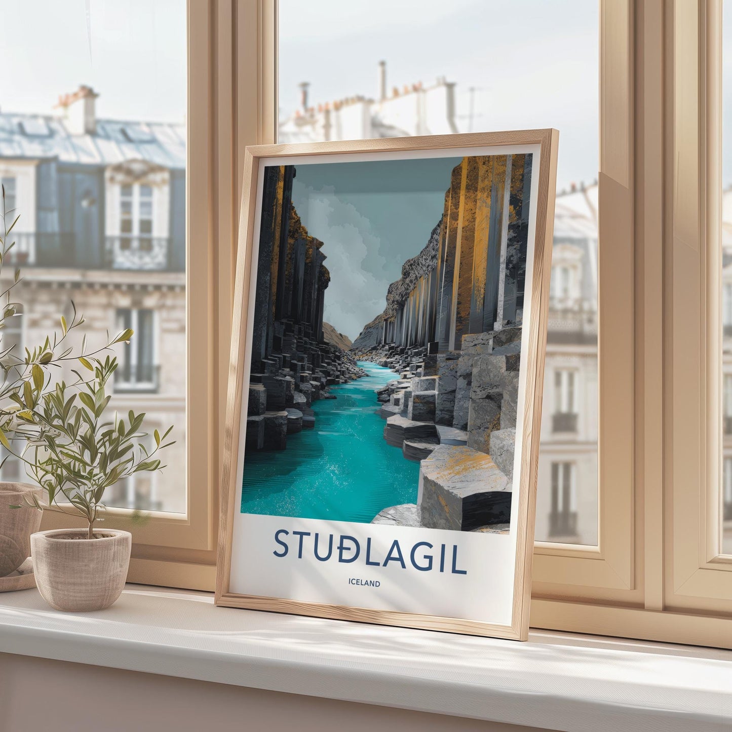 Studlagil Poster - Iceland Travel Art - Columnar Basalt Gorge Home Decor