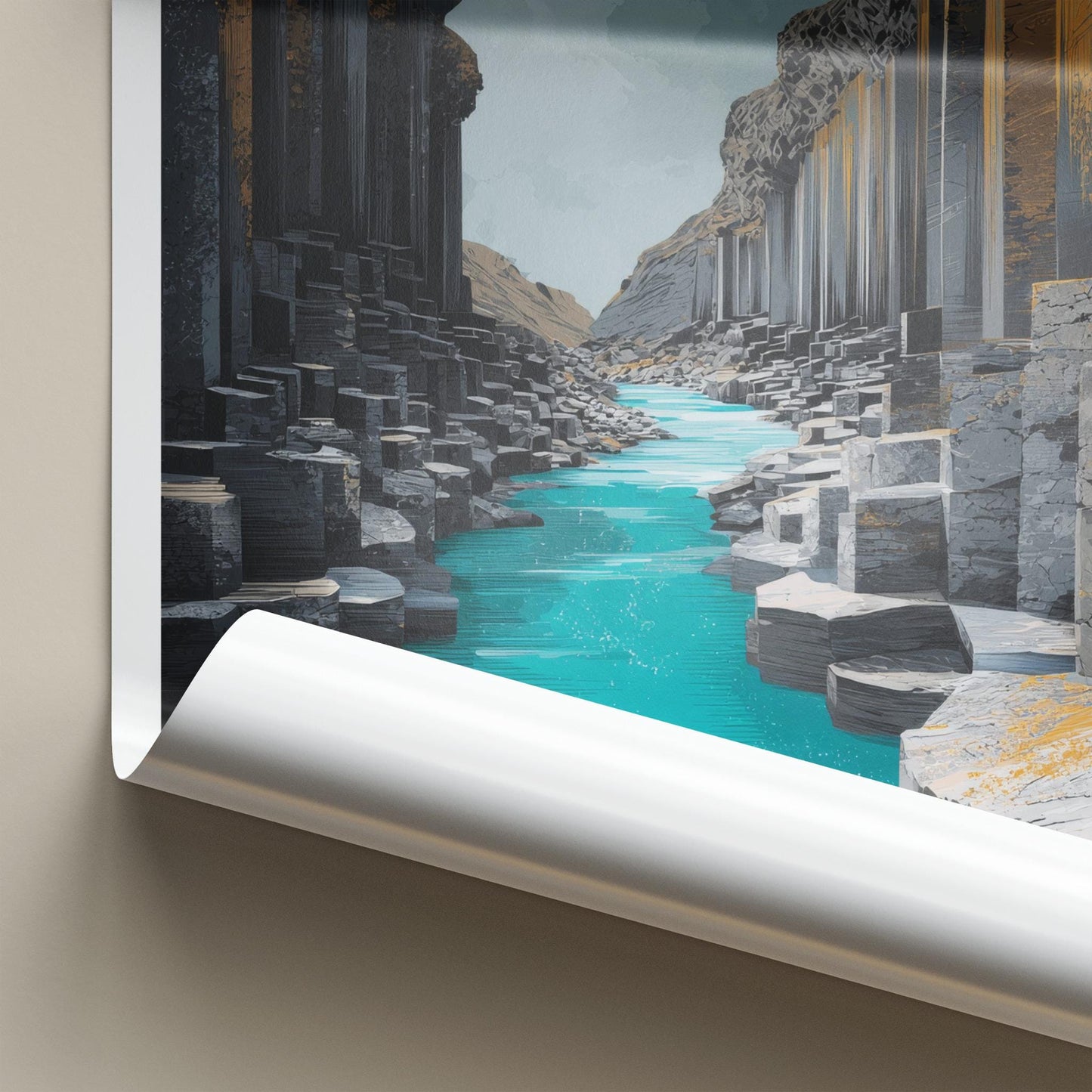 Studlagil Poster - Iceland Travel Art - Columnar Basalt Gorge Home Decor
