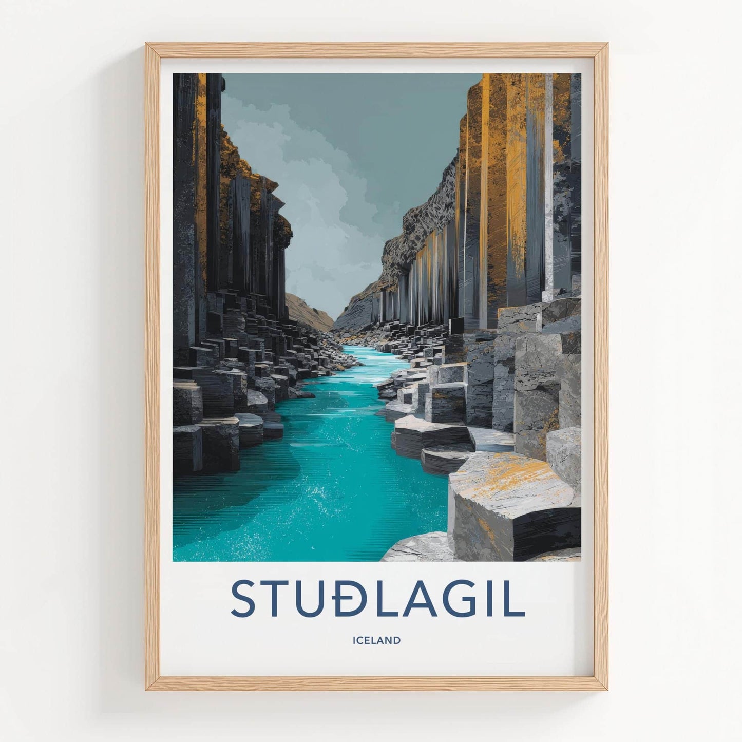Studlagil Poster - Iceland Travel Art - Columnar Basalt Gorge Home Decor