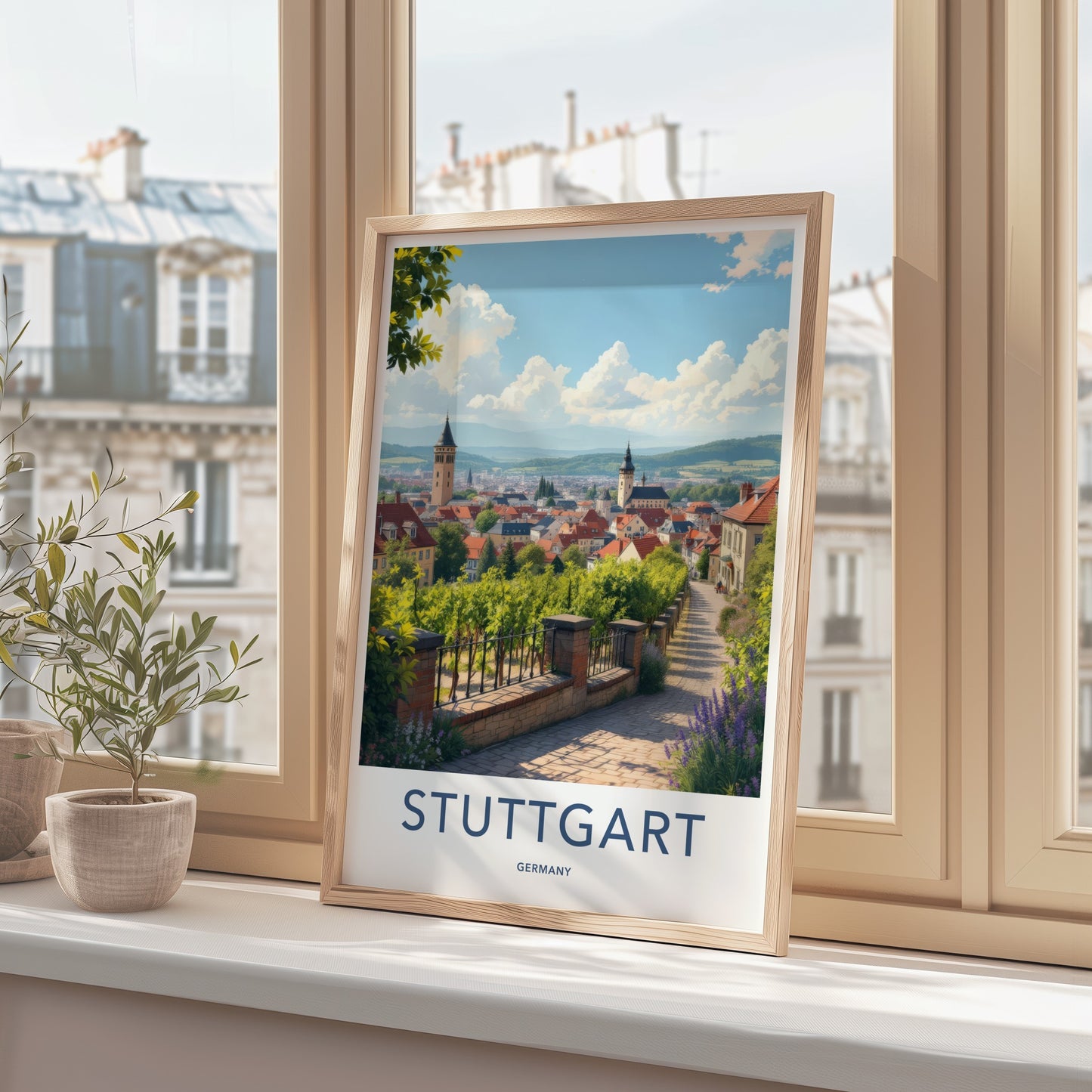 Stuttgart Poster - Germany Art Print - Hilltop Vineyards Cityview Home Decor
