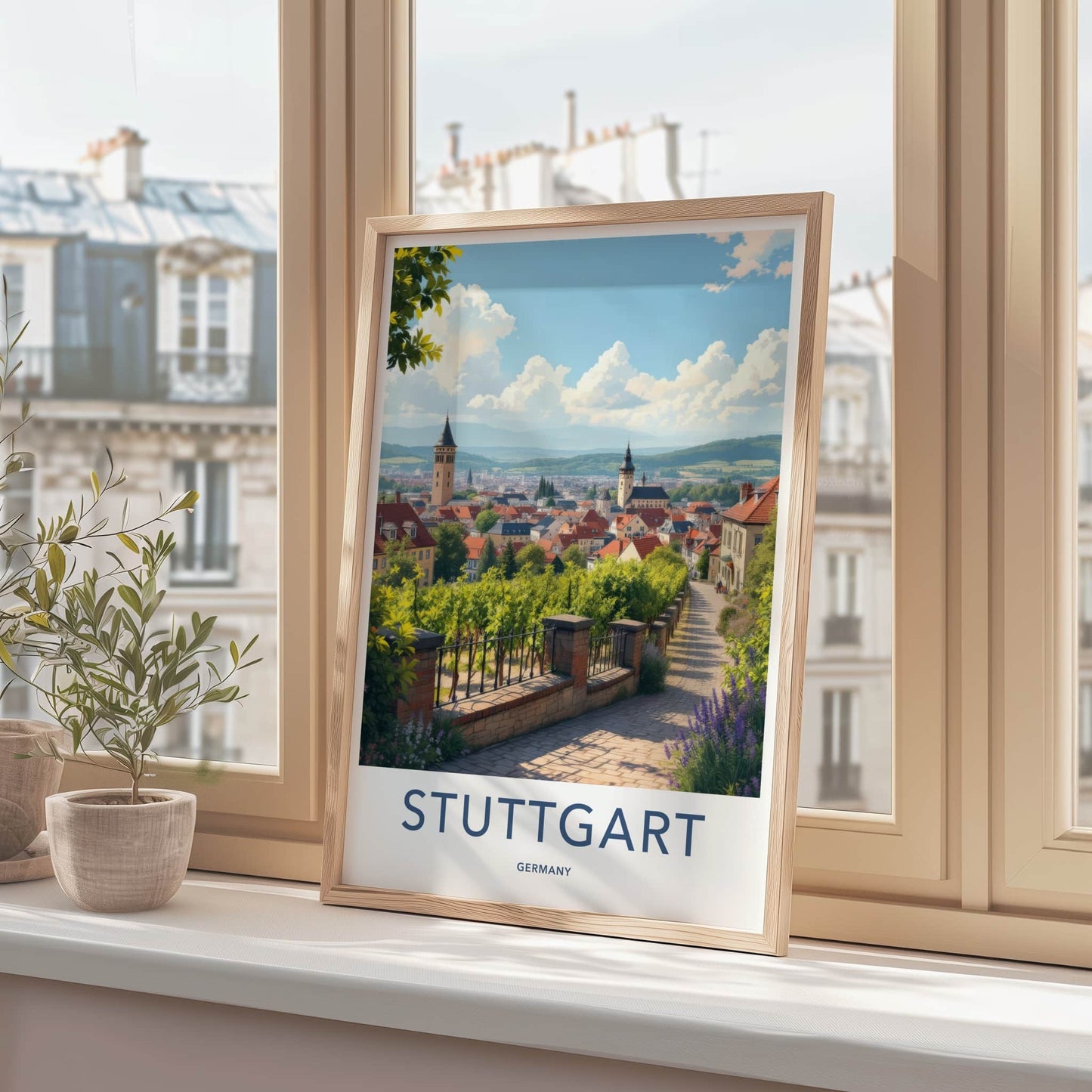 Stuttgart Poster - Germany Art Print - Hilltop Vineyards Cityview Home Decor