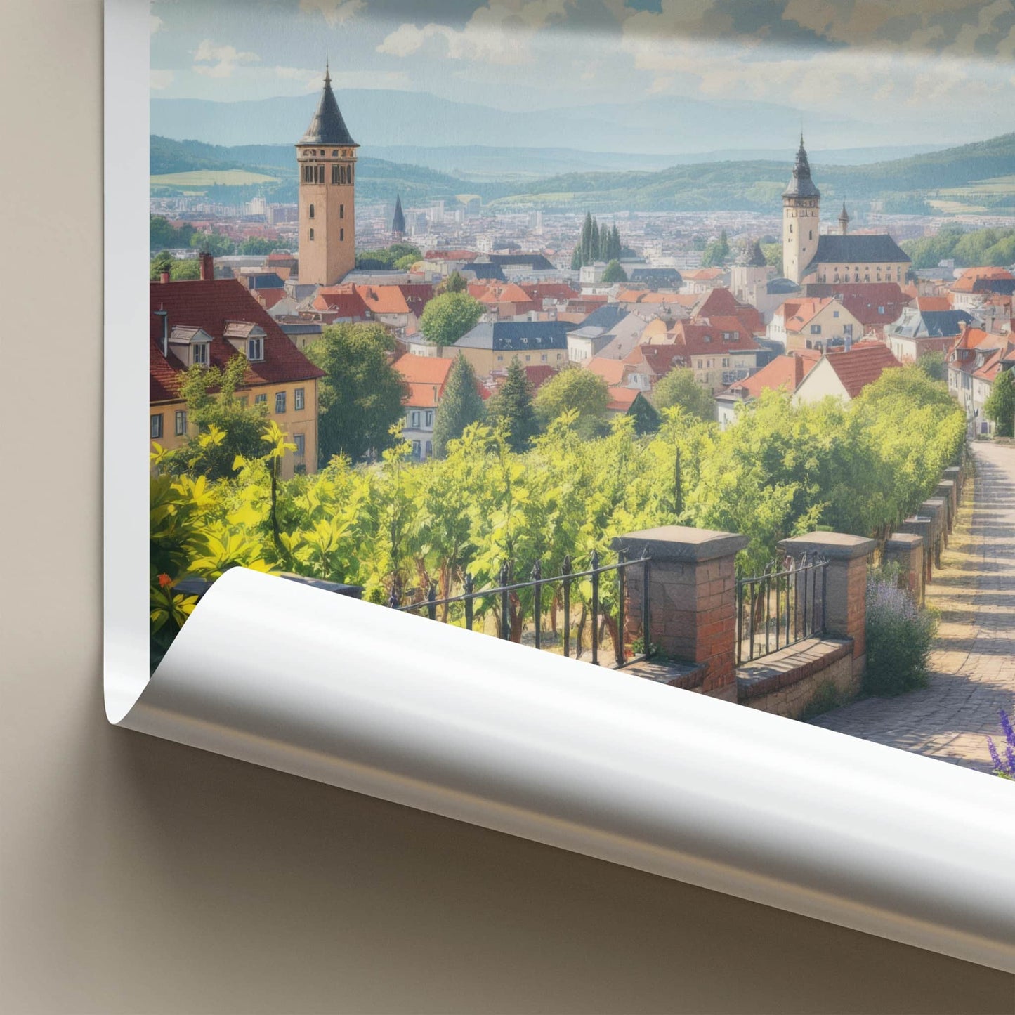 Stuttgart Poster - Germany Art Print - Hilltop Vineyards Cityview Home Decor