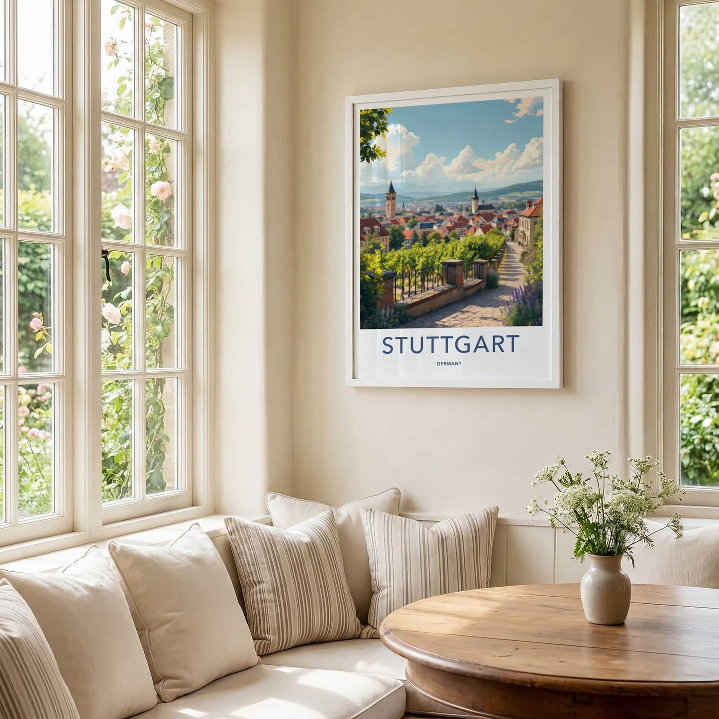 Stuttgart Poster - Germany Art Print - Hilltop Vineyards Cityview Home Decor