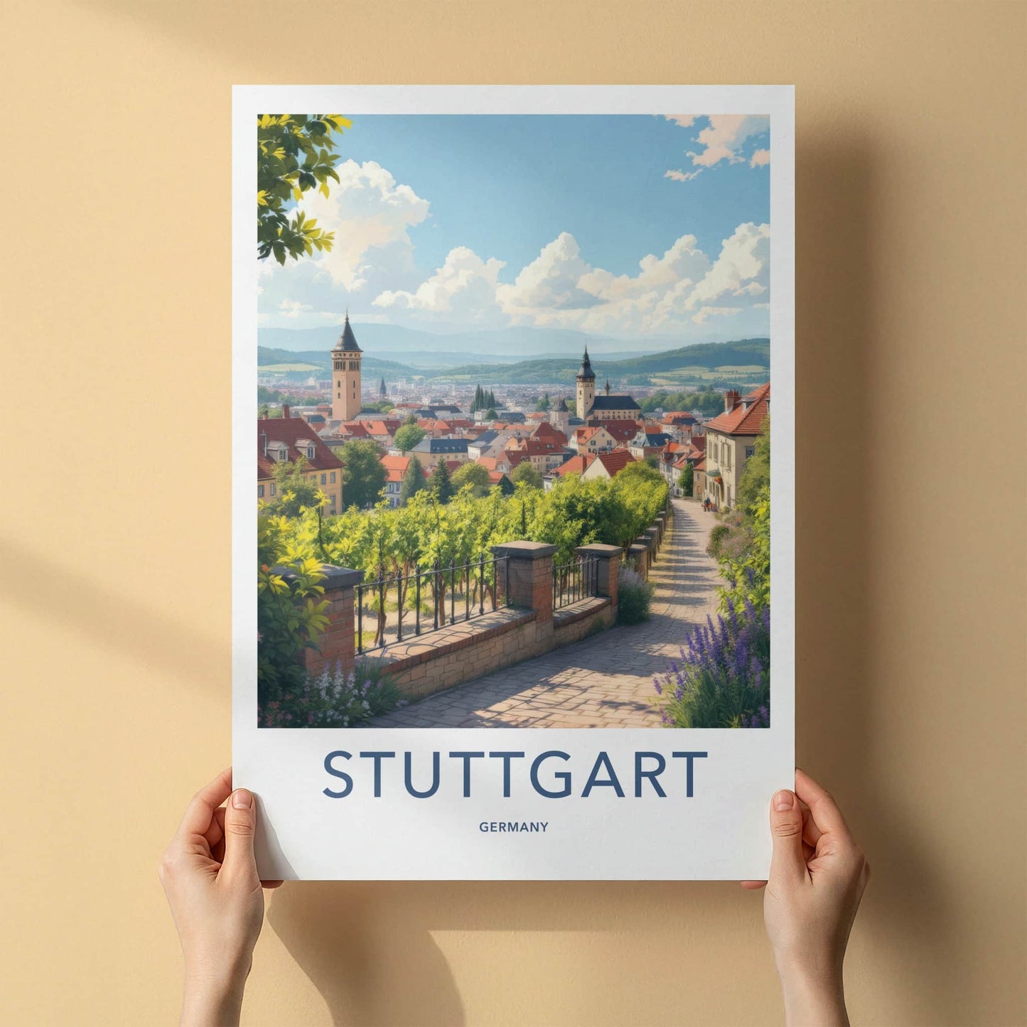 Stuttgart Poster - Germany Art Print - Hilltop Vineyards Cityview Home Decor