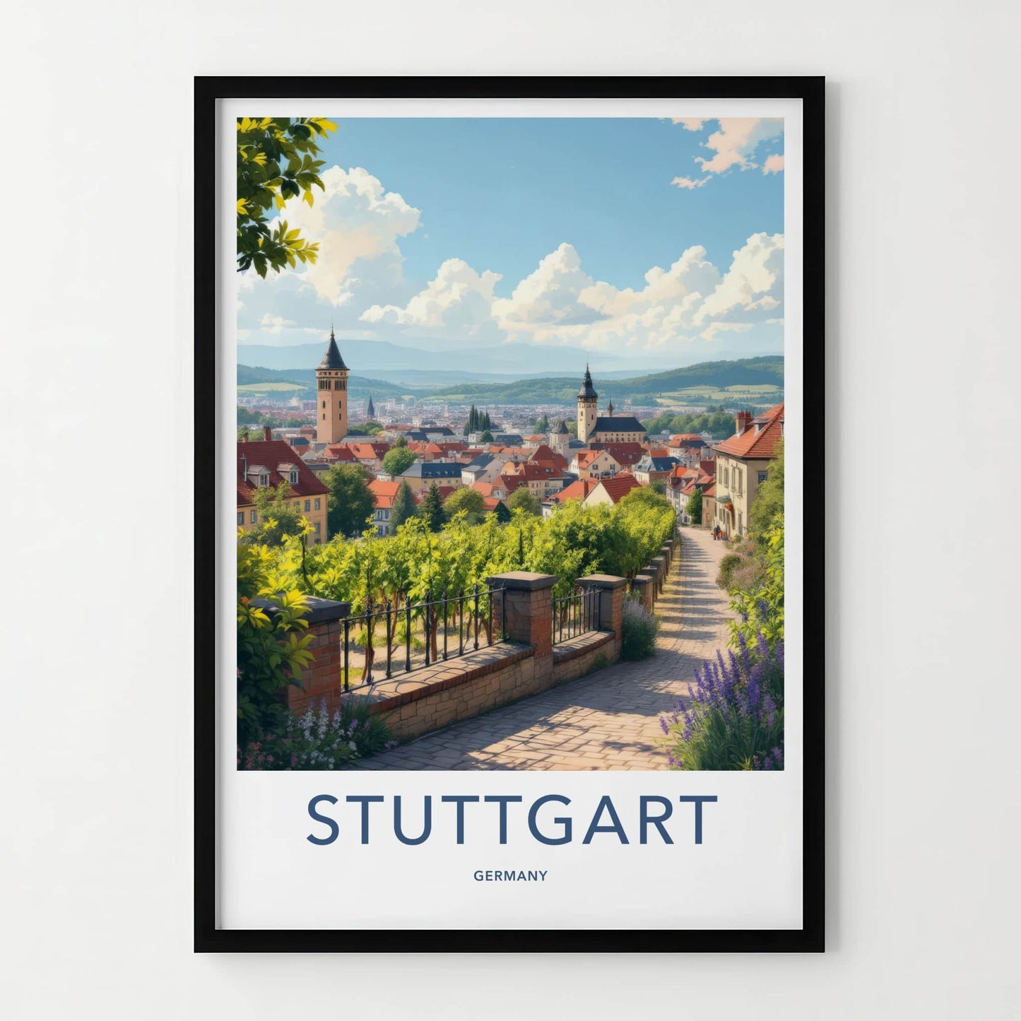 Stuttgart Poster - Germany Art Print - Hilltop Vineyards Cityview Home Decor