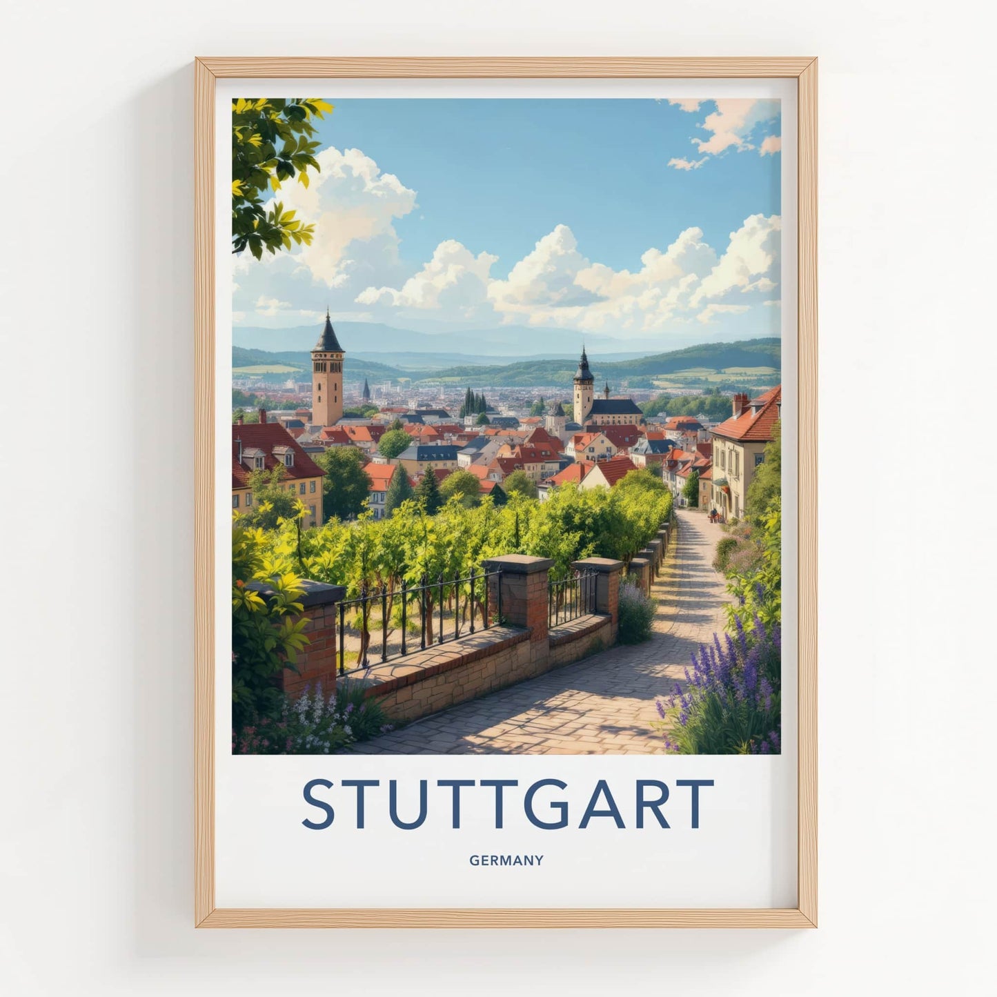 Stuttgart Poster - Germany Art Print - Hilltop Vineyards Cityview Home Decor