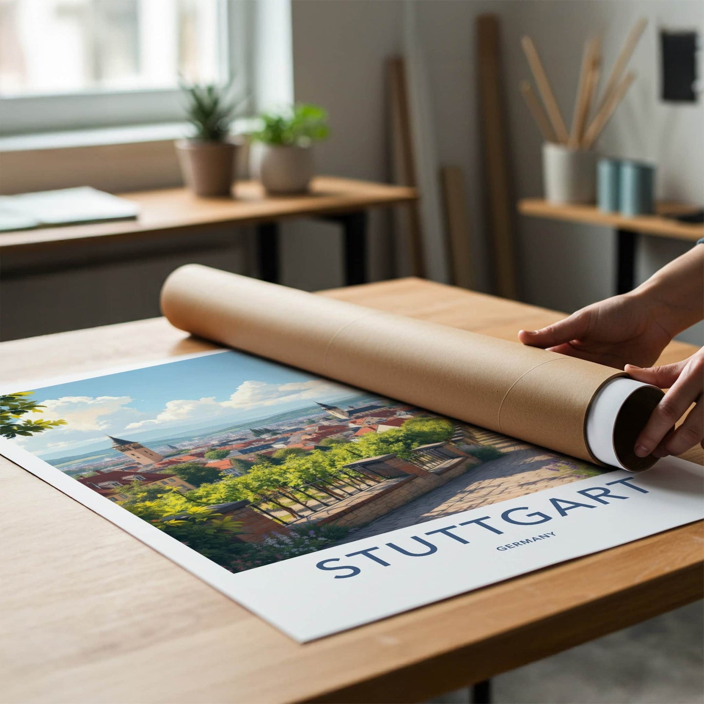 Stuttgart Poster - Germany Art Print - Hilltop Vineyards Cityview Home Decor