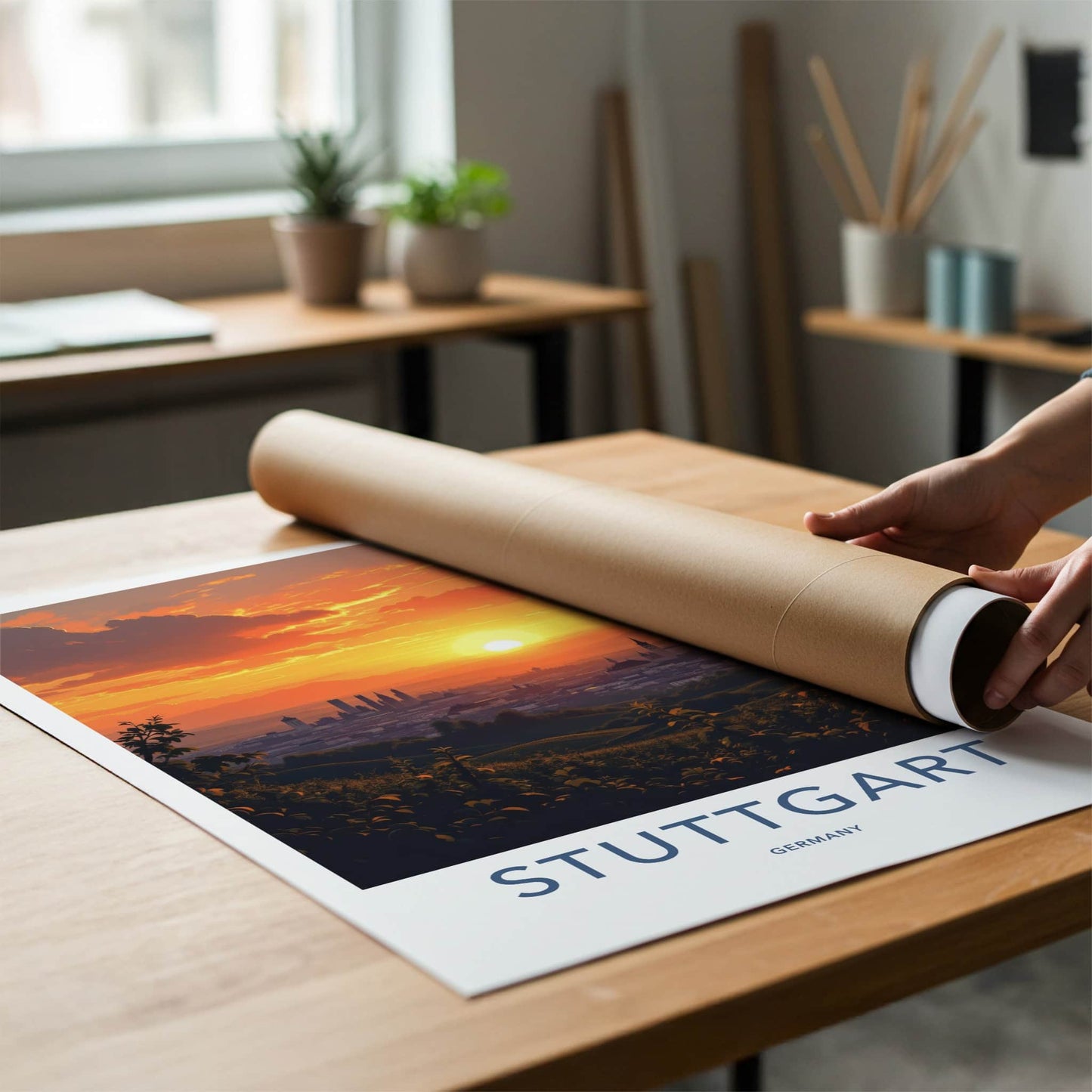 Stuttgart Poster - Germany Travel Art - Cityscape Sunset Hills Home Decor