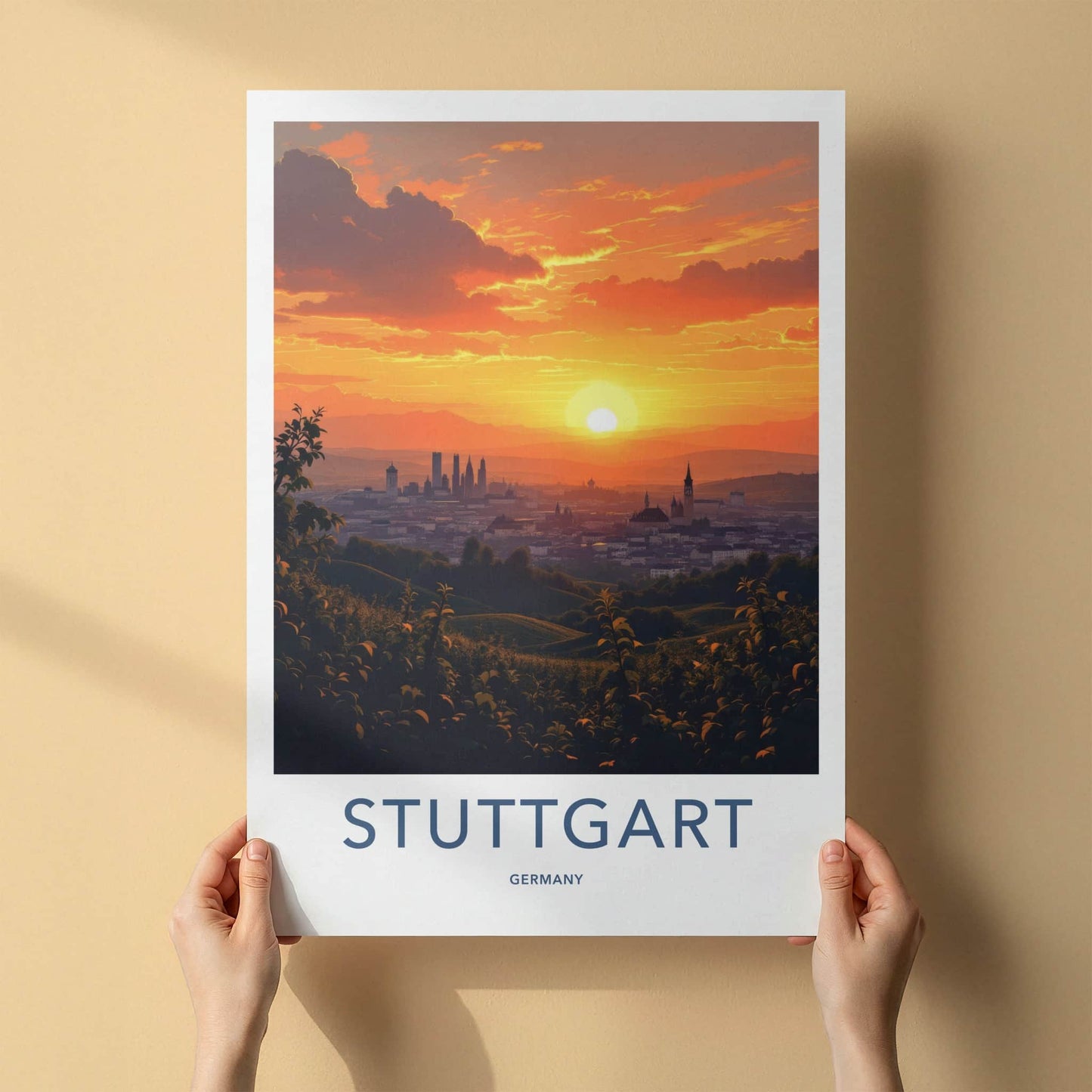 Stuttgart Poster - Germany Travel Art - Cityscape Sunset Hills Home Decor