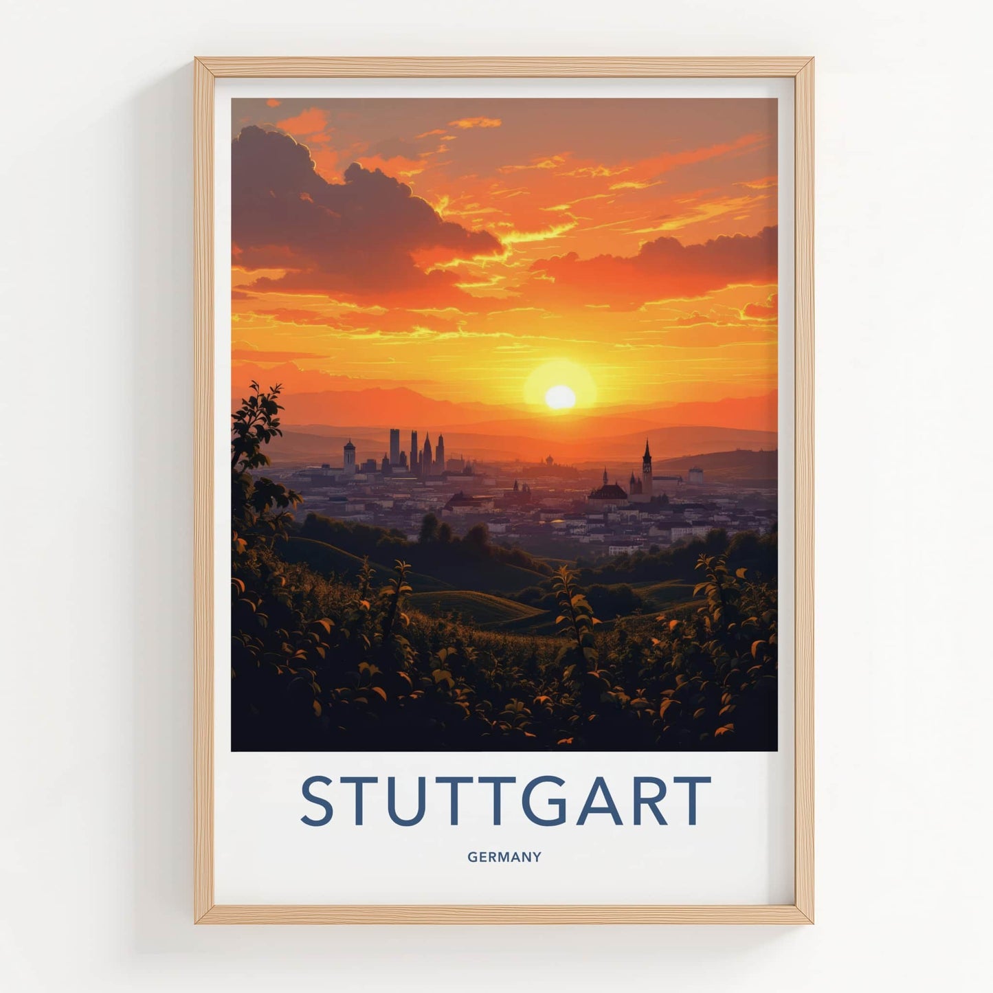 Stuttgart Poster - Germany Travel Art - Cityscape Sunset Hills Home Decor