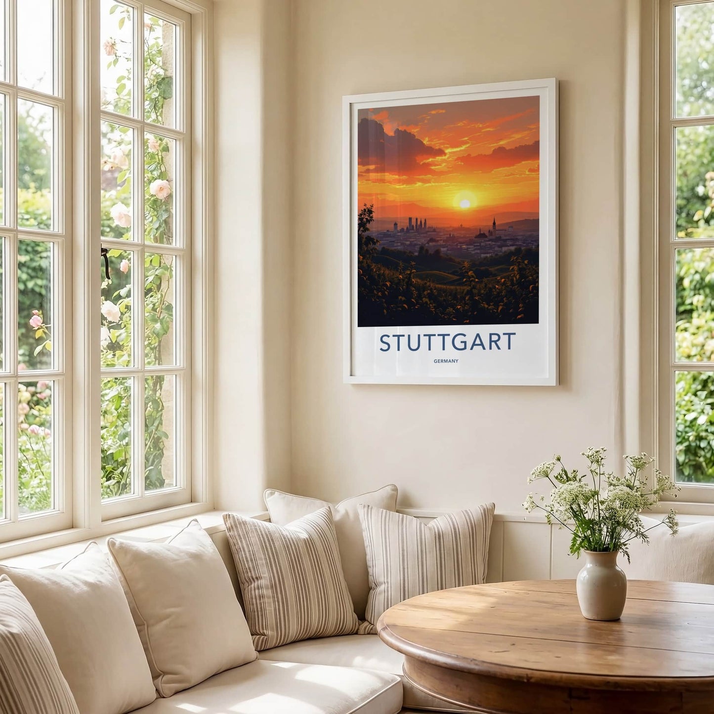 Stuttgart Poster - Germany Travel Art - Cityscape Sunset Hills Home Decor