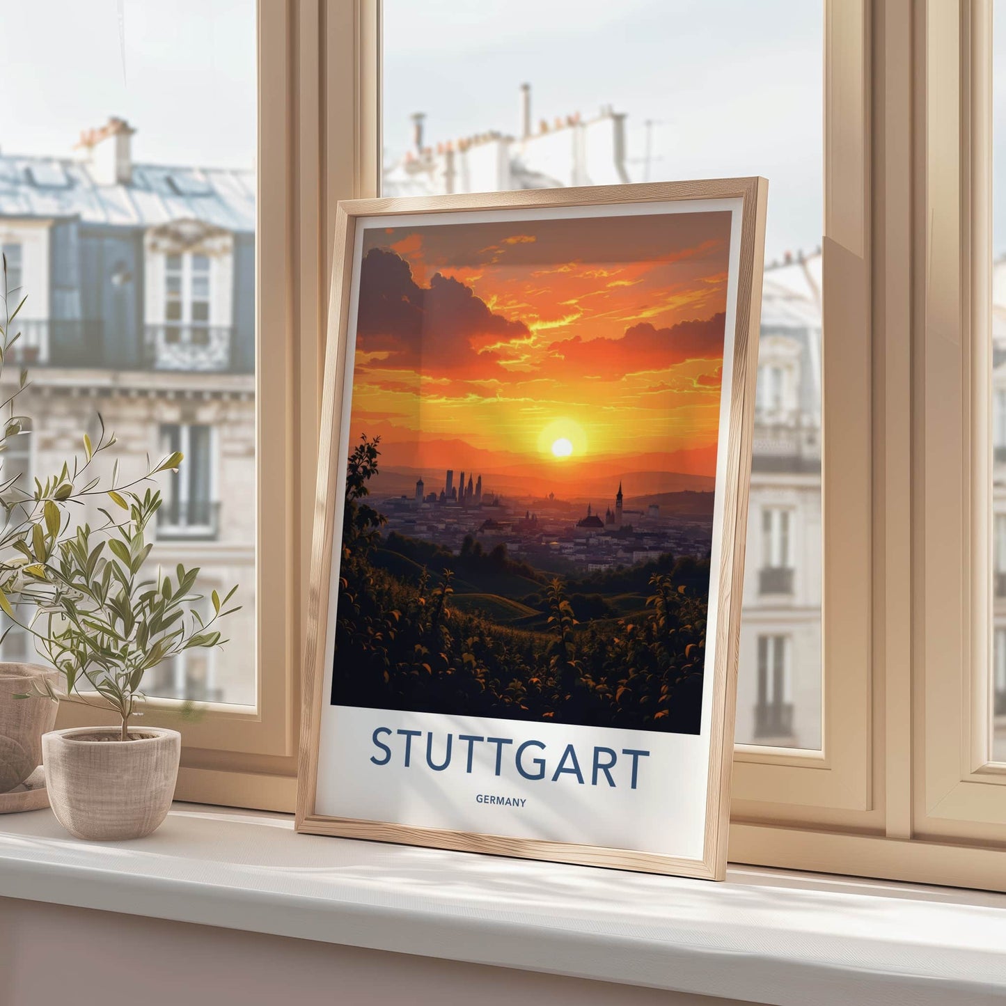 Stuttgart Poster - Germany Travel Art - Cityscape Sunset Hills Home Decor