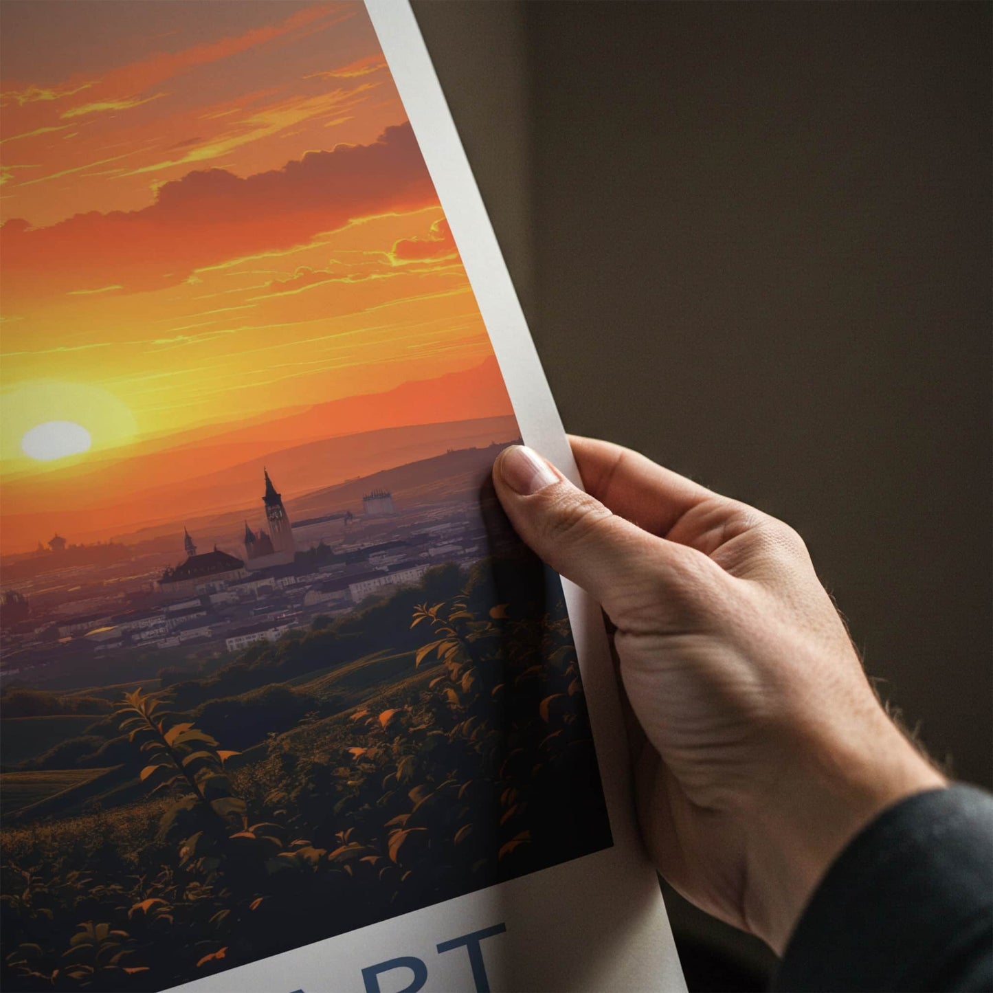 Stuttgart Poster - Germany Travel Art - Cityscape Sunset Hills Home Decor
