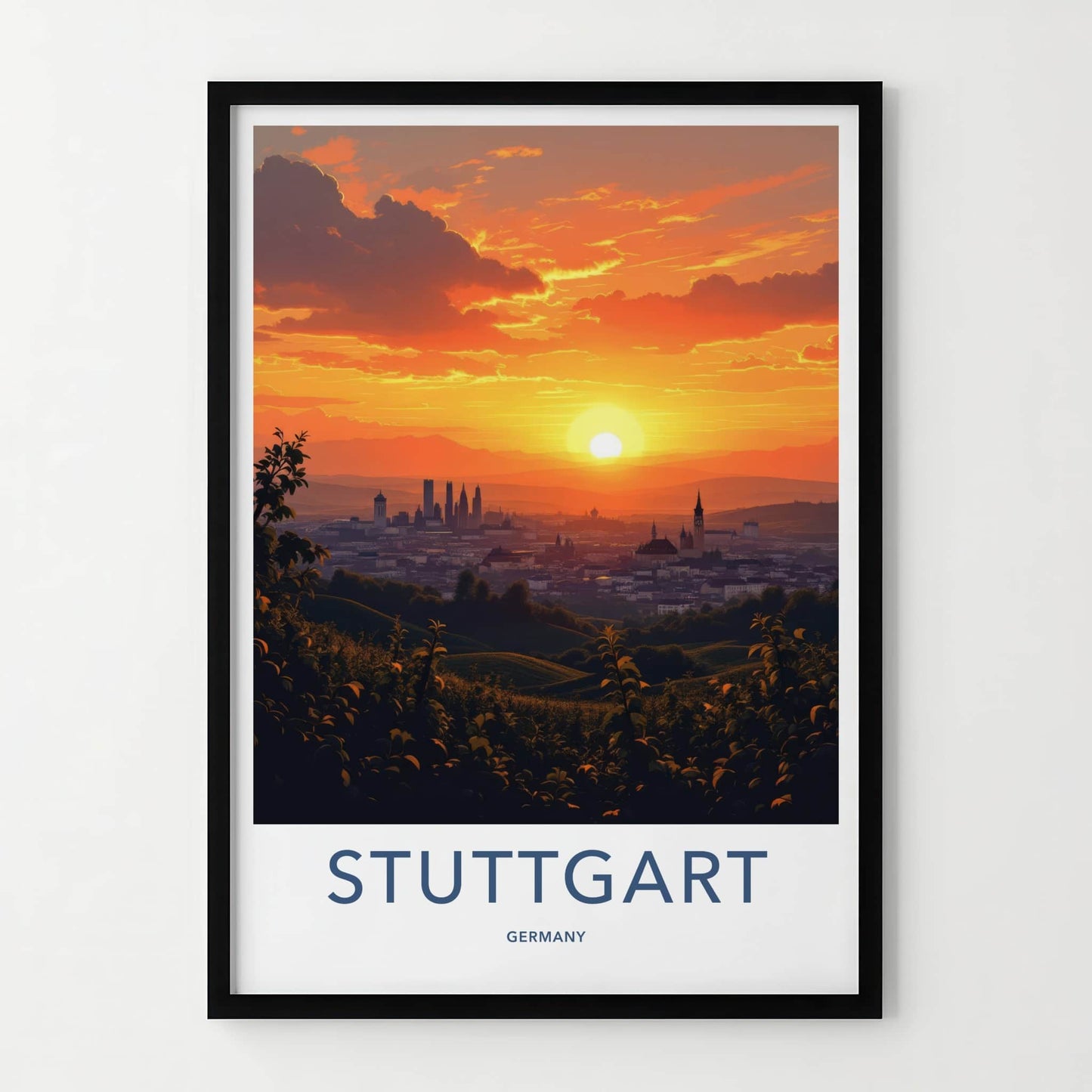 Stuttgart Poster - Germany Travel Art - Cityscape Sunset Hills Home Decor