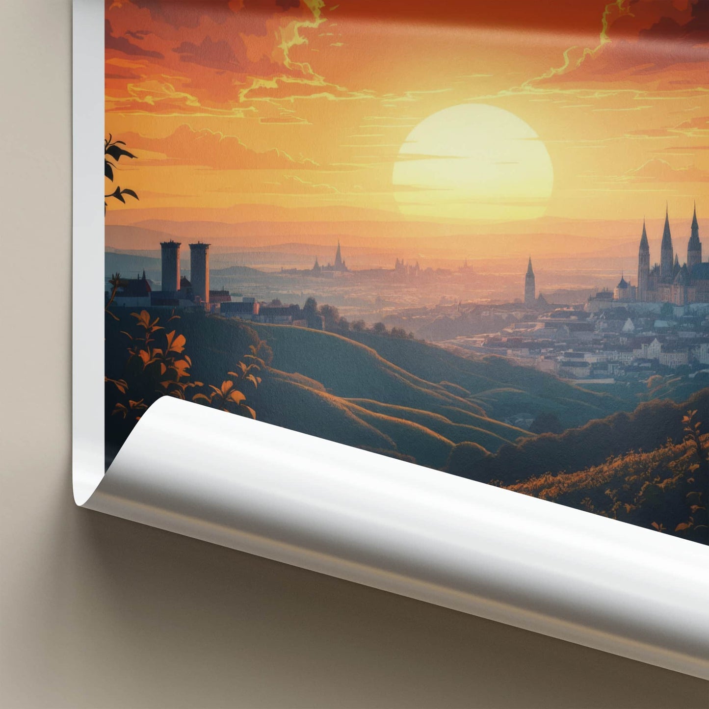 Stuttgart Poster - Germany Travel Art - Golden Sun Cityscape Home Decor