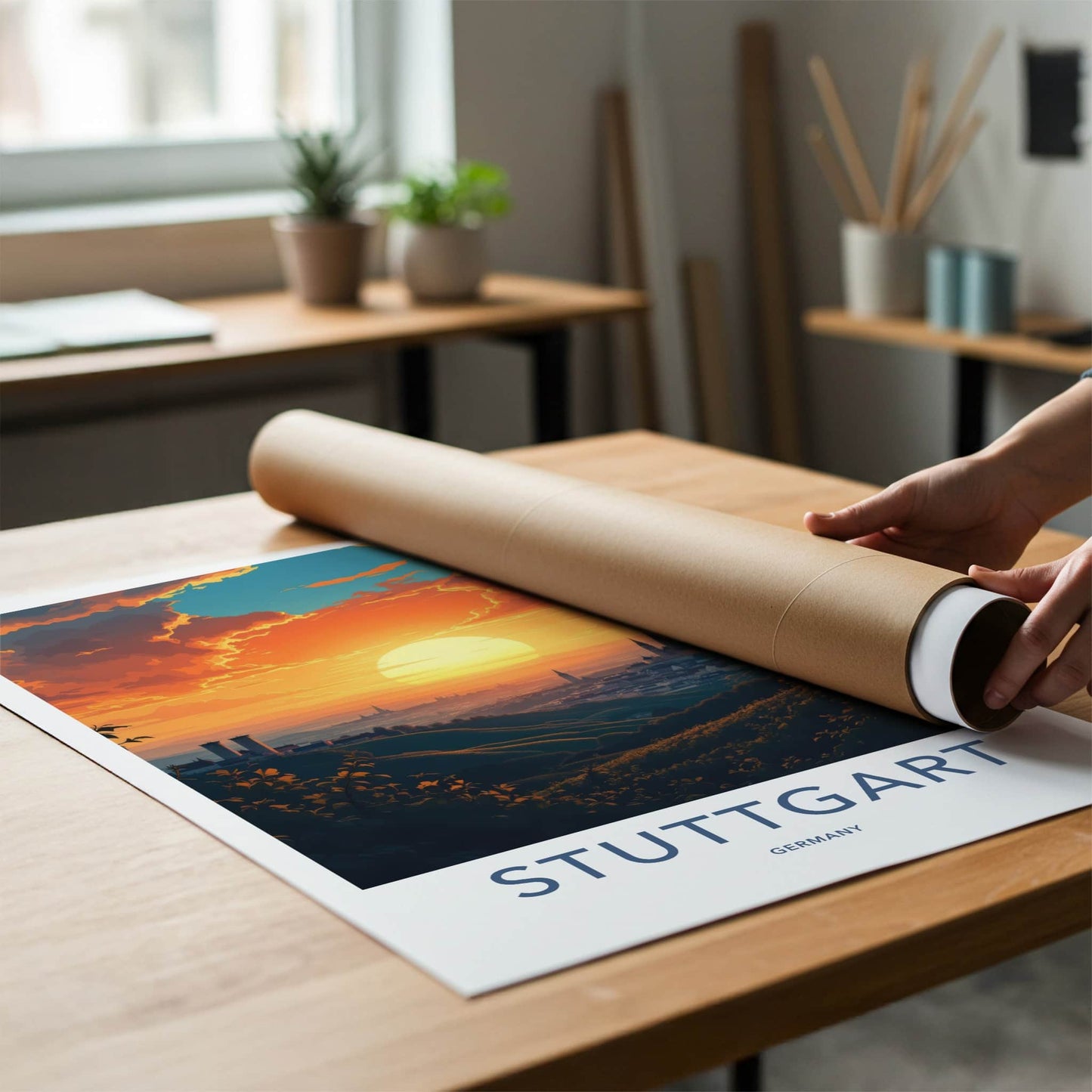 Stuttgart Poster - Germany Travel Art - Golden Sun Cityscape Home Decor