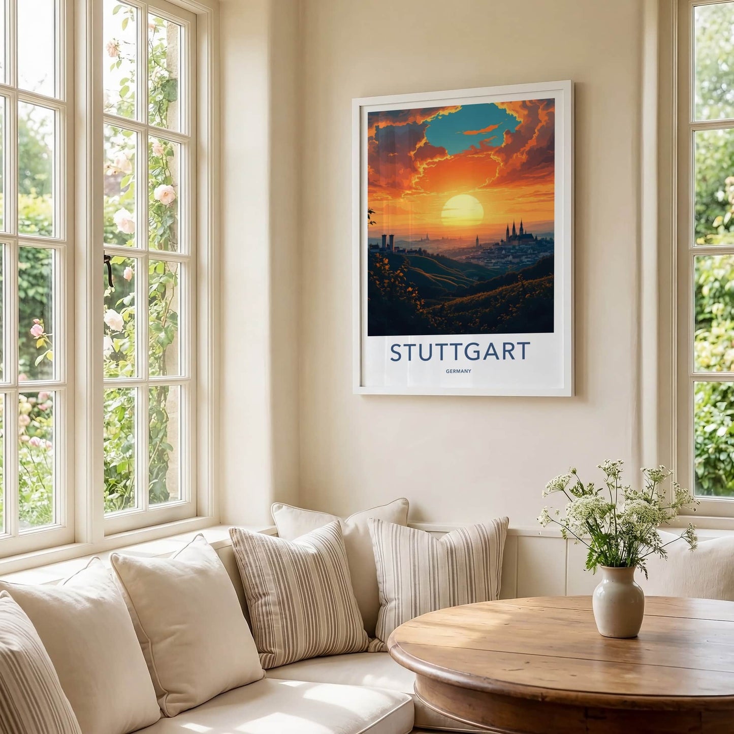 Stuttgart Poster - Germany Travel Art - Golden Sun Cityscape Home Decor