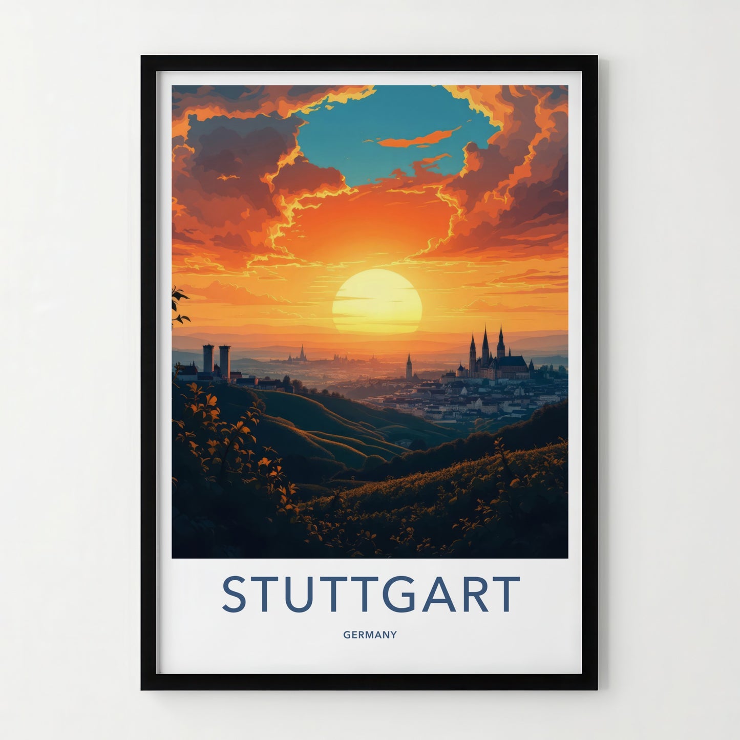 Stuttgart Poster - Germany Travel Art - Golden Sun Cityscape Home Decor