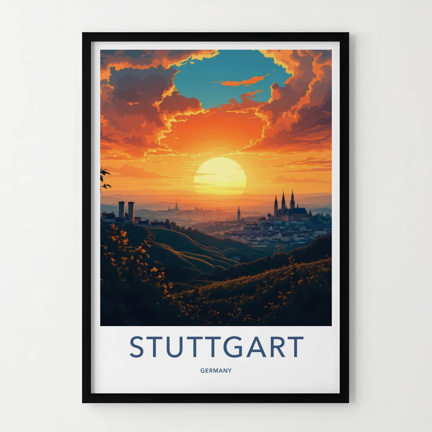 Stuttgart Poster - Germany Travel Art - Golden Sun Cityscape Home Decor