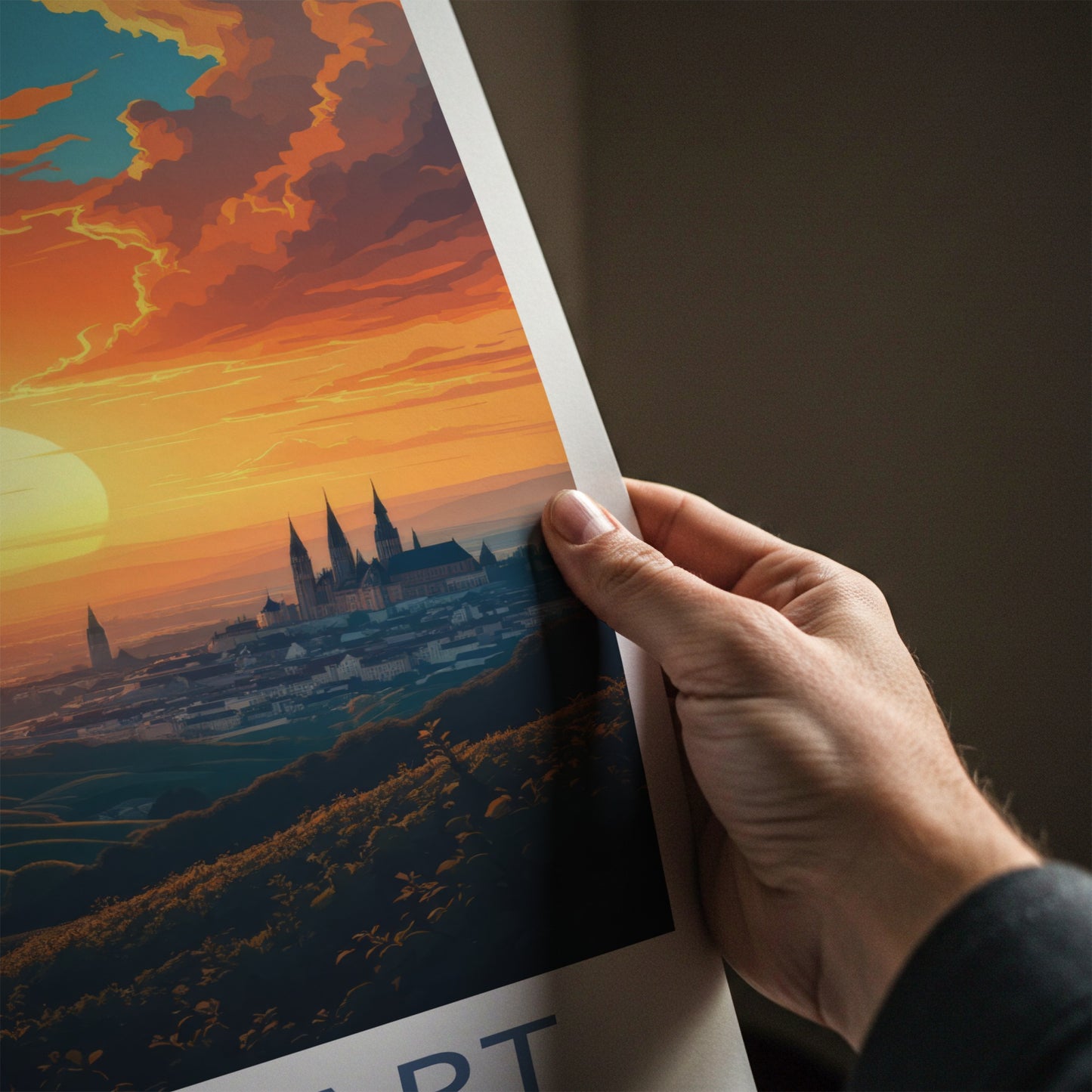 Stuttgart Poster - Germany Travel Art - Golden Sun Cityscape Home Decor