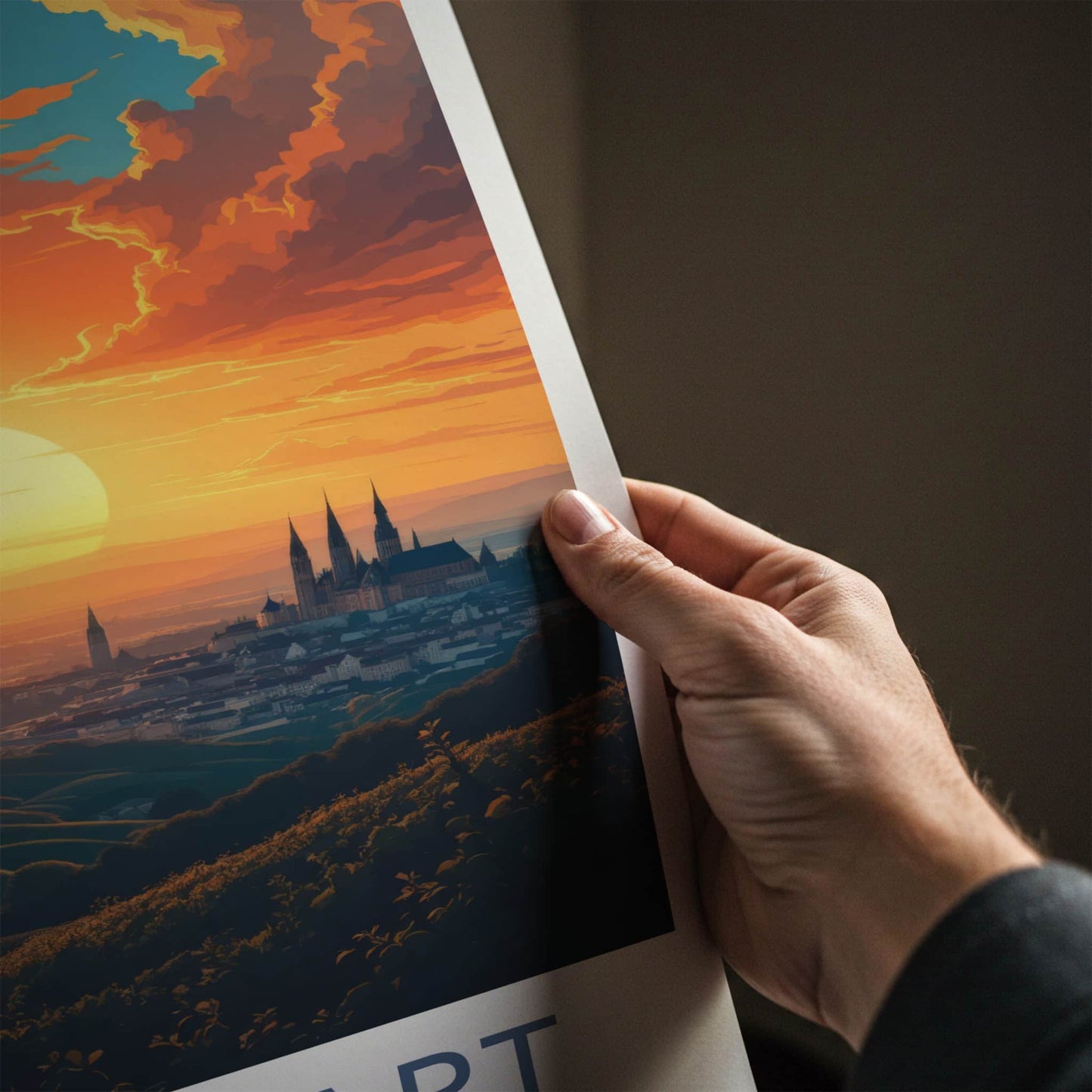 Stuttgart Poster - Germany Travel Art - Golden Sun Cityscape Home Decor