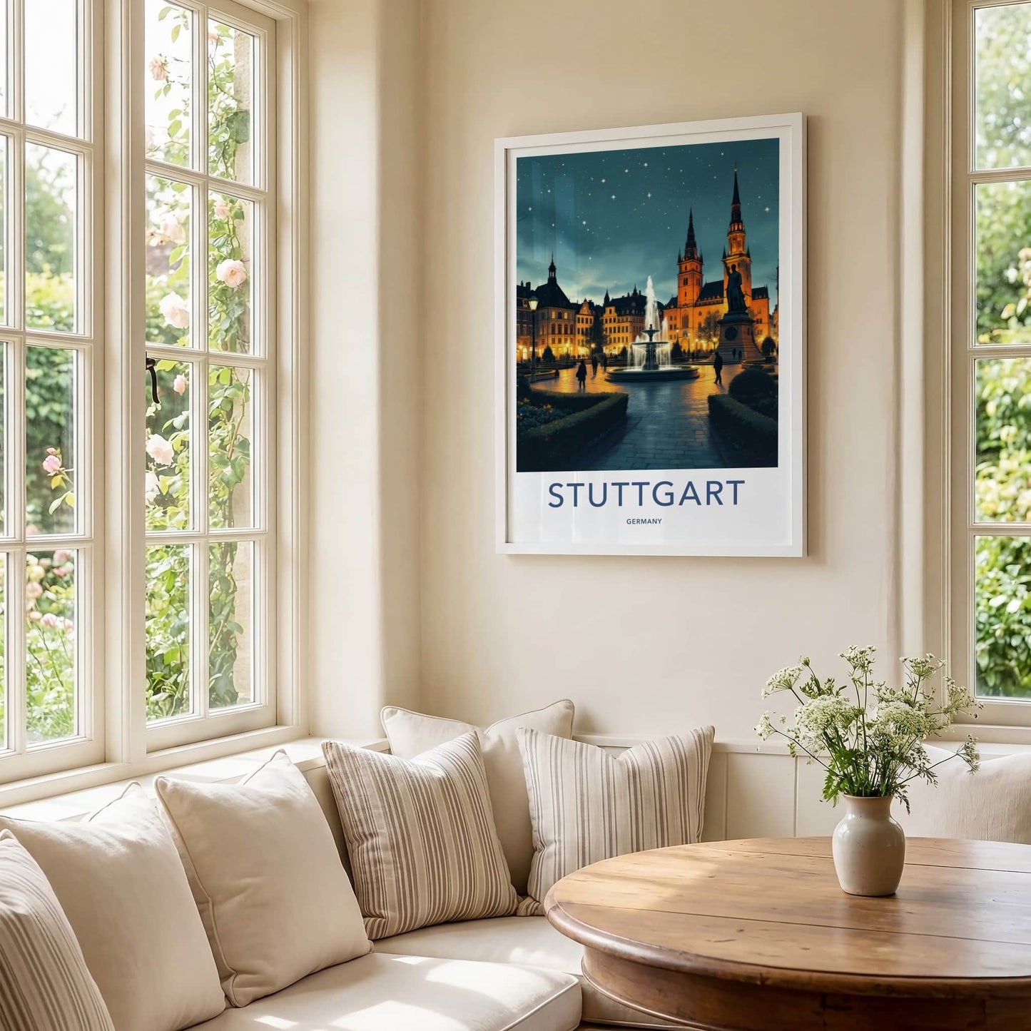 Stuttgart Poster - Germany Travel Art - Historic Fountain Square Home Decor