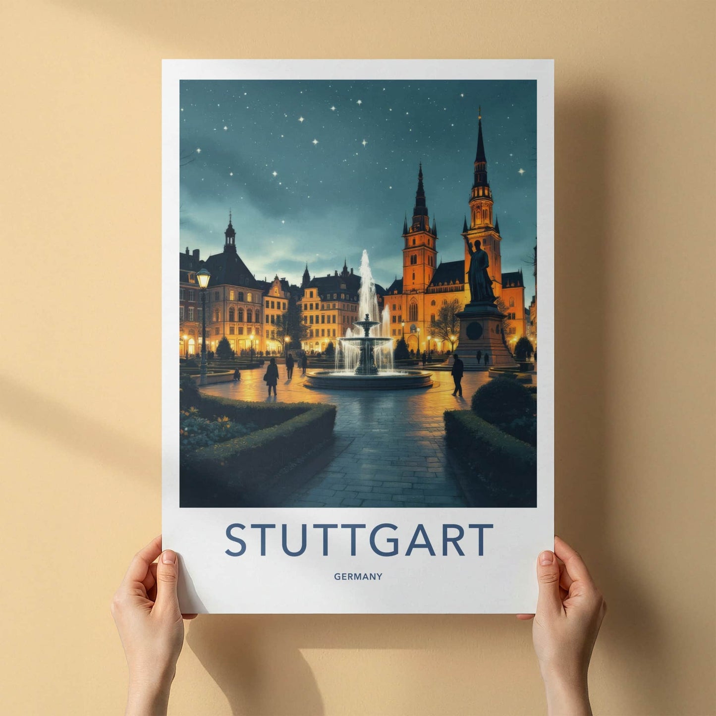 Stuttgart Poster - Germany Travel Art - Historic Fountain Square Home Decor