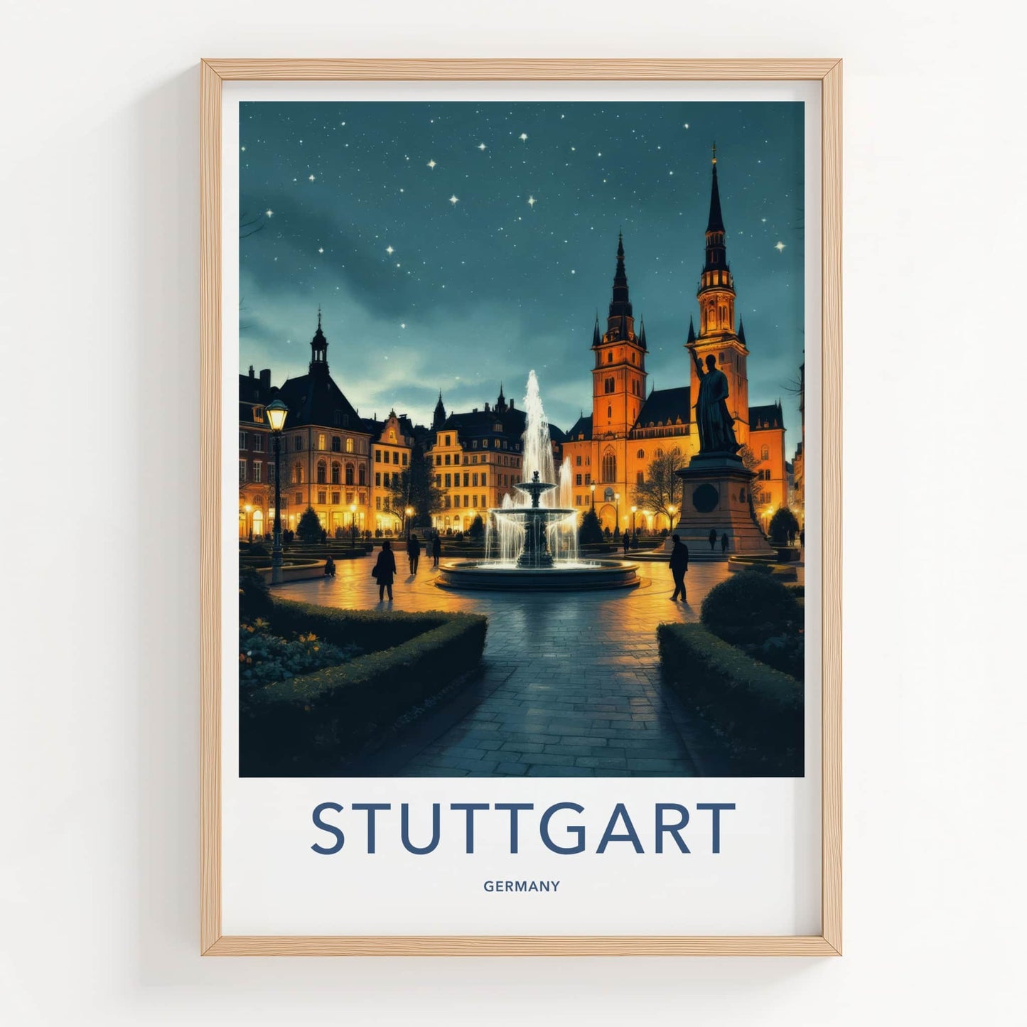 Stuttgart Poster - Germany Travel Art - Historic Fountain Square Home Decor