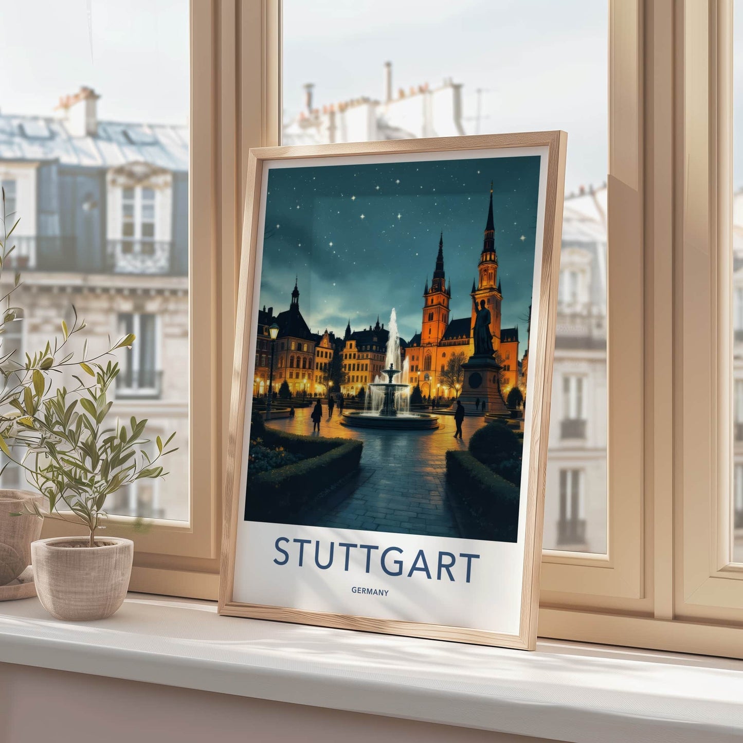 Stuttgart Poster - Germany Travel Art - Historic Fountain Square Home Decor