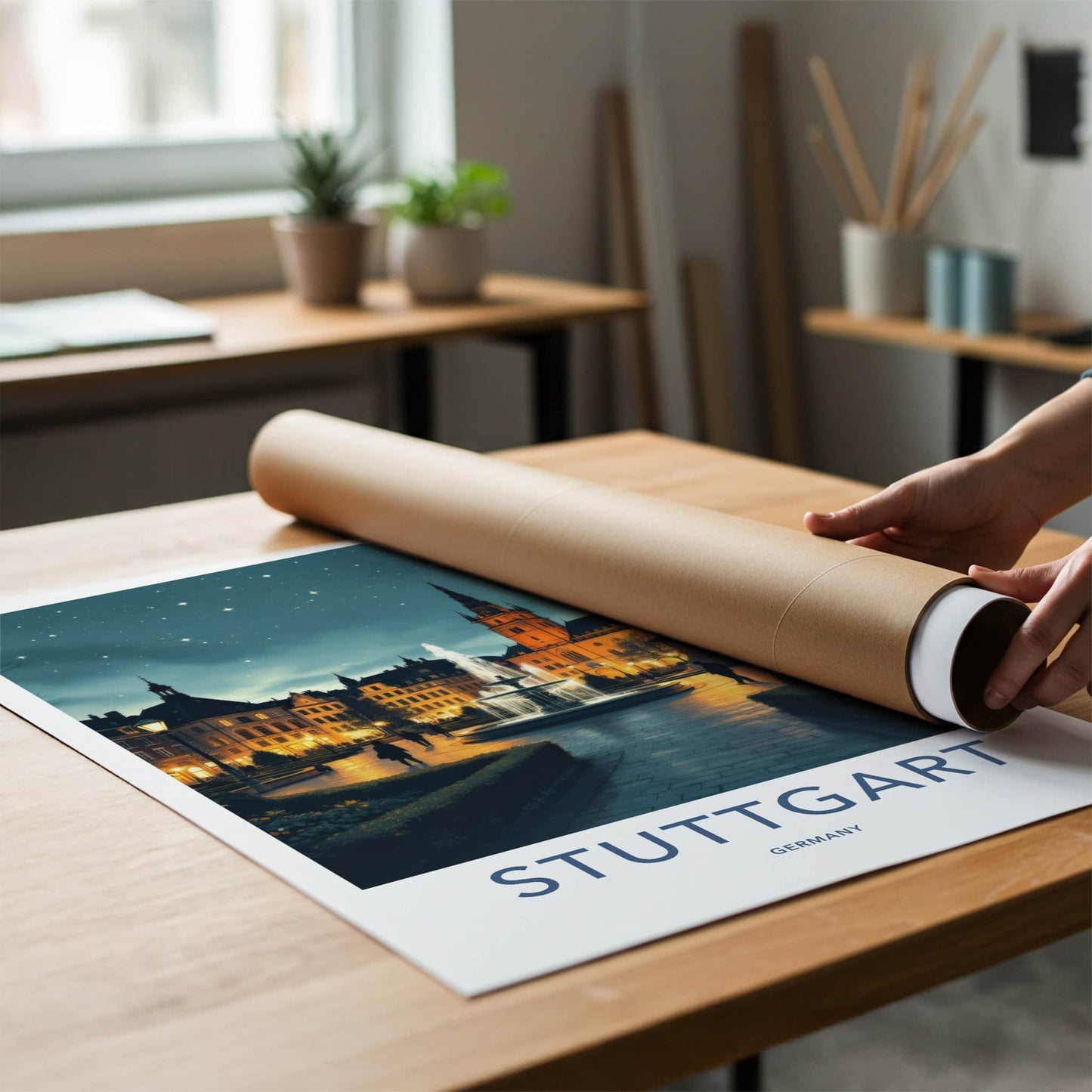 Stuttgart Poster - Germany Travel Art - Historic Fountain Square Home Decor