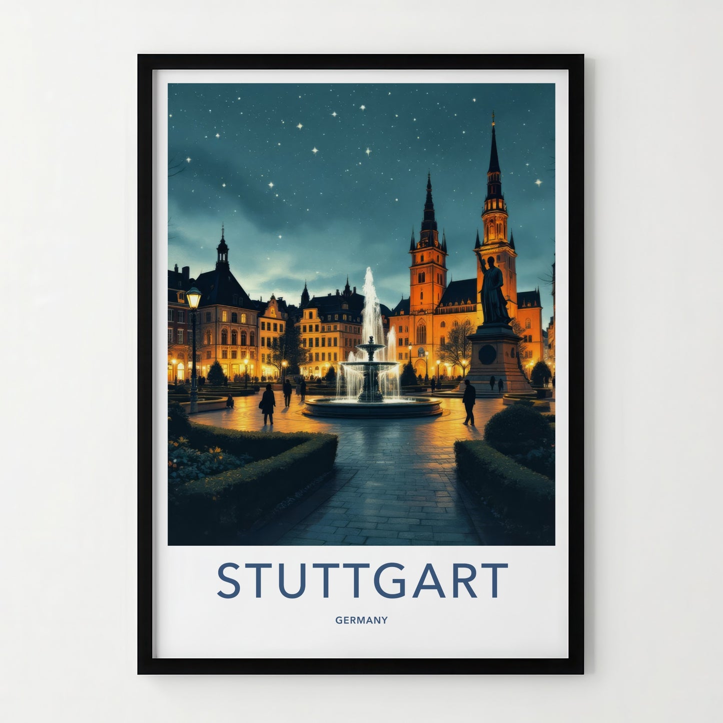 Stuttgart Poster - Germany Travel Art - Historic Fountain Square Home Decor
