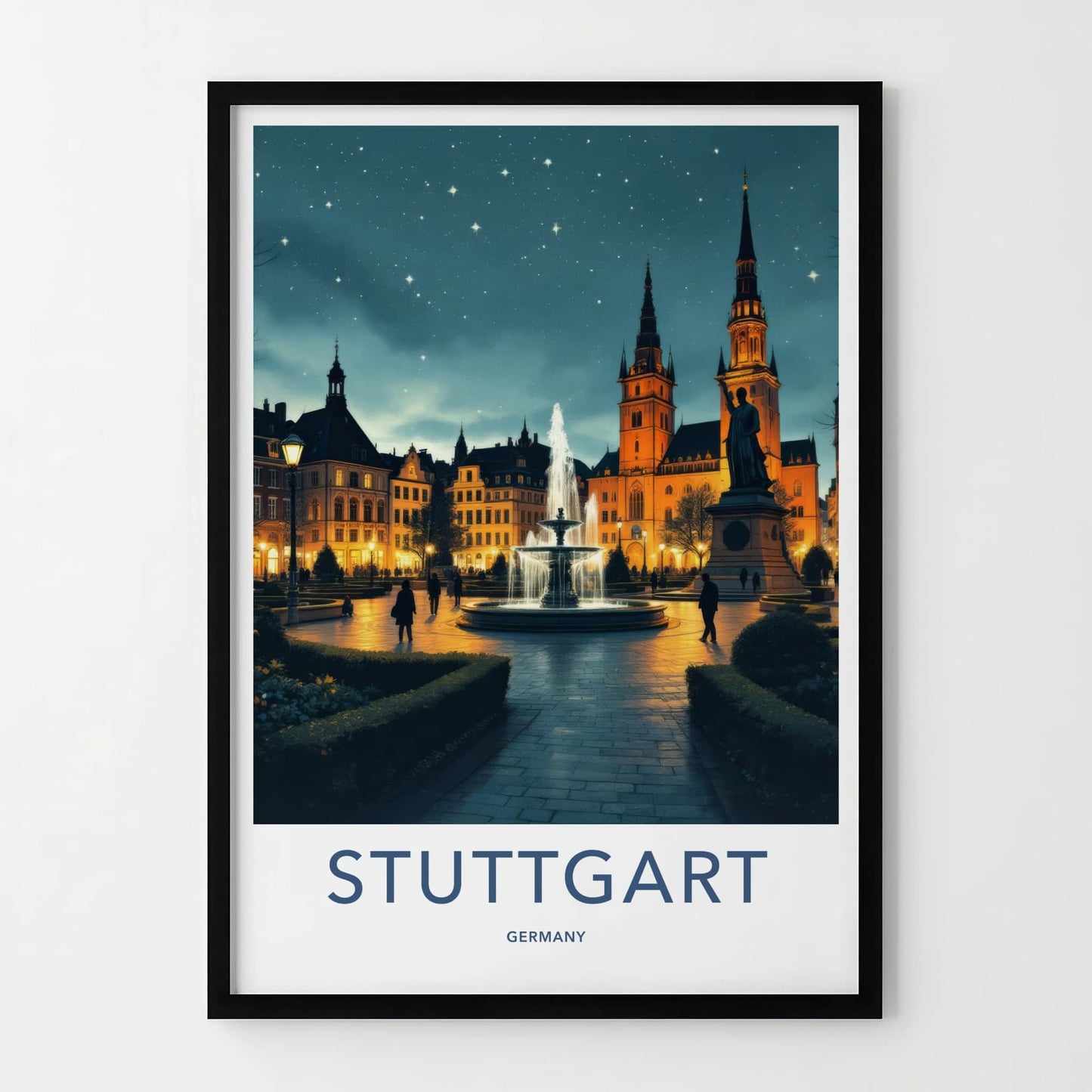 Stuttgart Poster - Germany Travel Art - Historic Fountain Square Home Decor