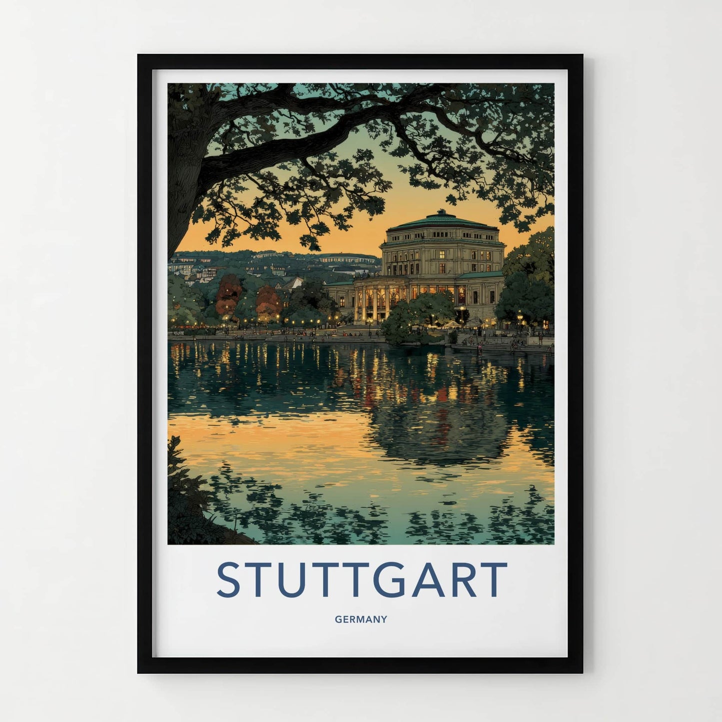 Stuttgart Poster - Germany Travel Art - Lakeside Opera House Home Decor