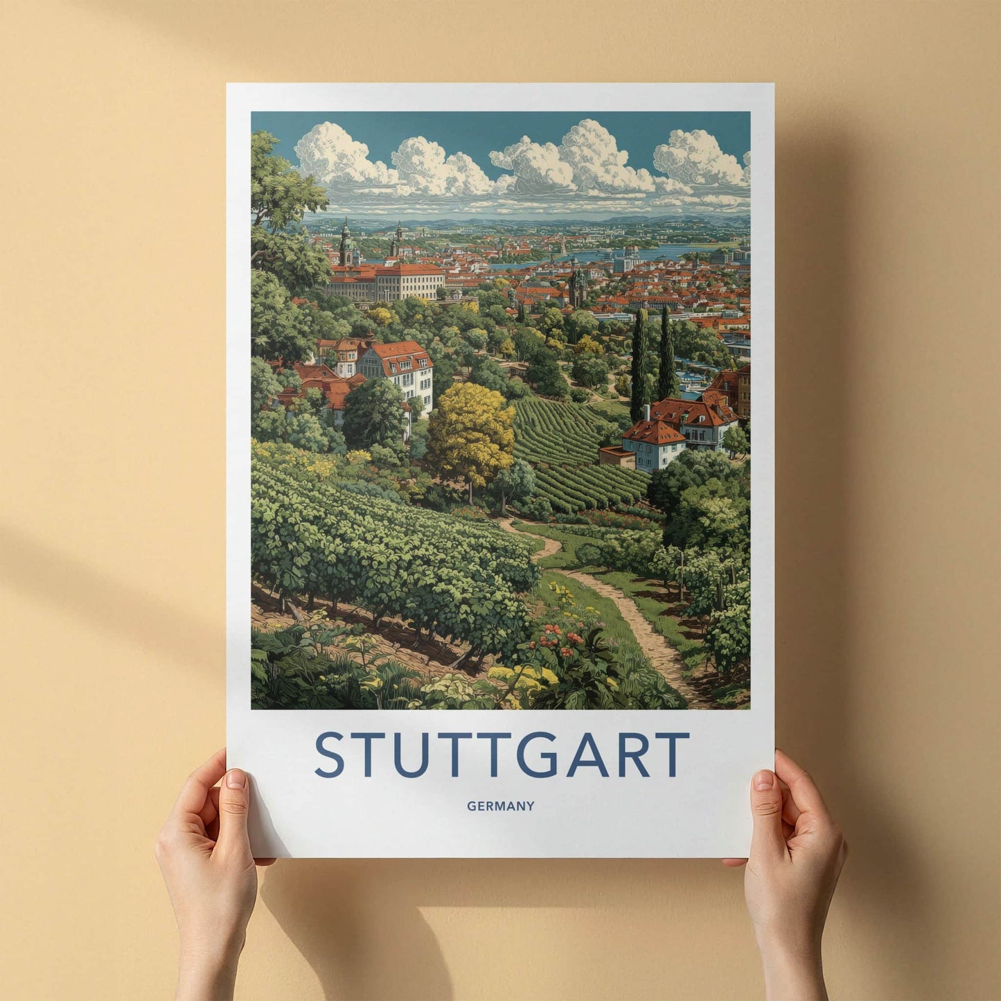 Stuttgart Poster - Germany Travel Art - Vineyard City Landscape Decor