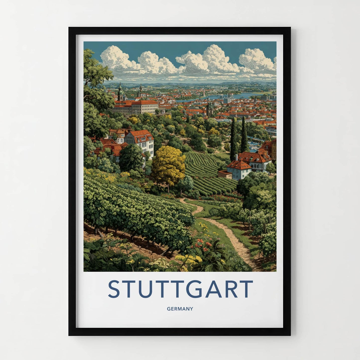 Stuttgart Poster - Germany Travel Art - Vineyard City Landscape Decor