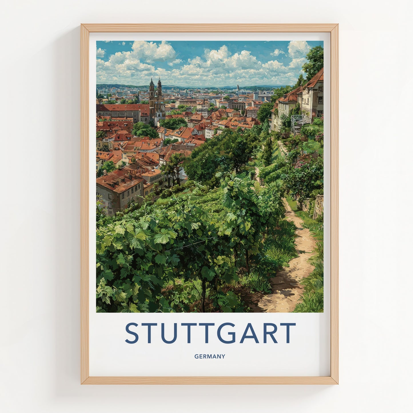 Stuttgart Poster - Germany Travel Print - City Rooftops Path Home Decor