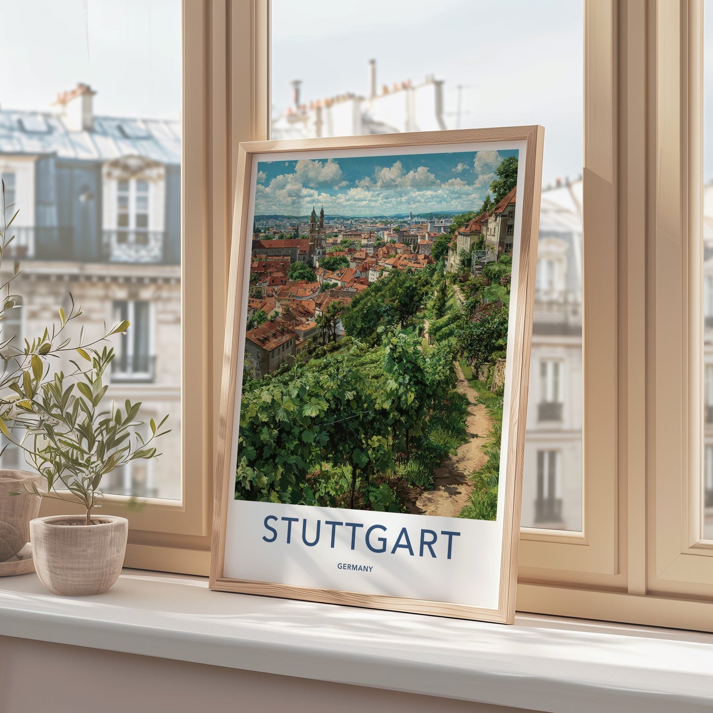 Stuttgart Poster - Germany Travel Print - City Rooftops Path Home Decor