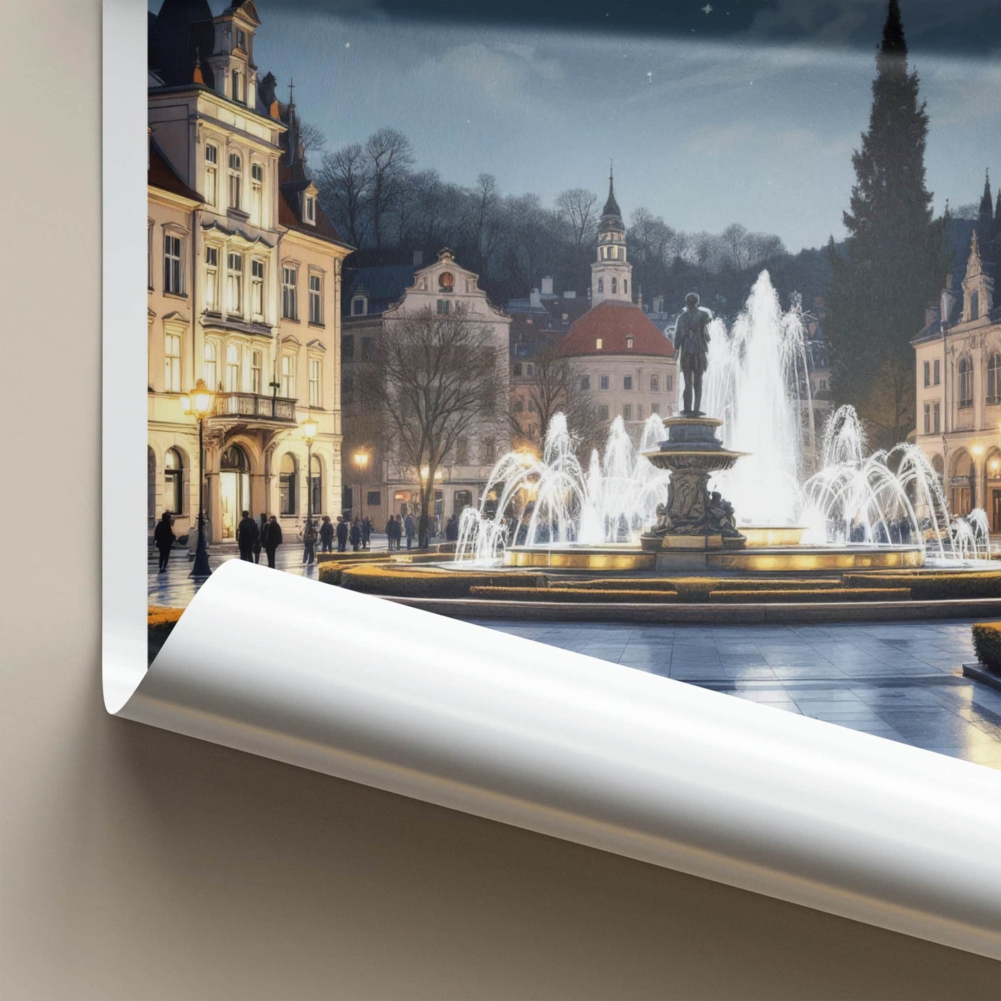 Stuttgart Poster - Germany Travel Print - Illuminated Fountain Square Home Decor