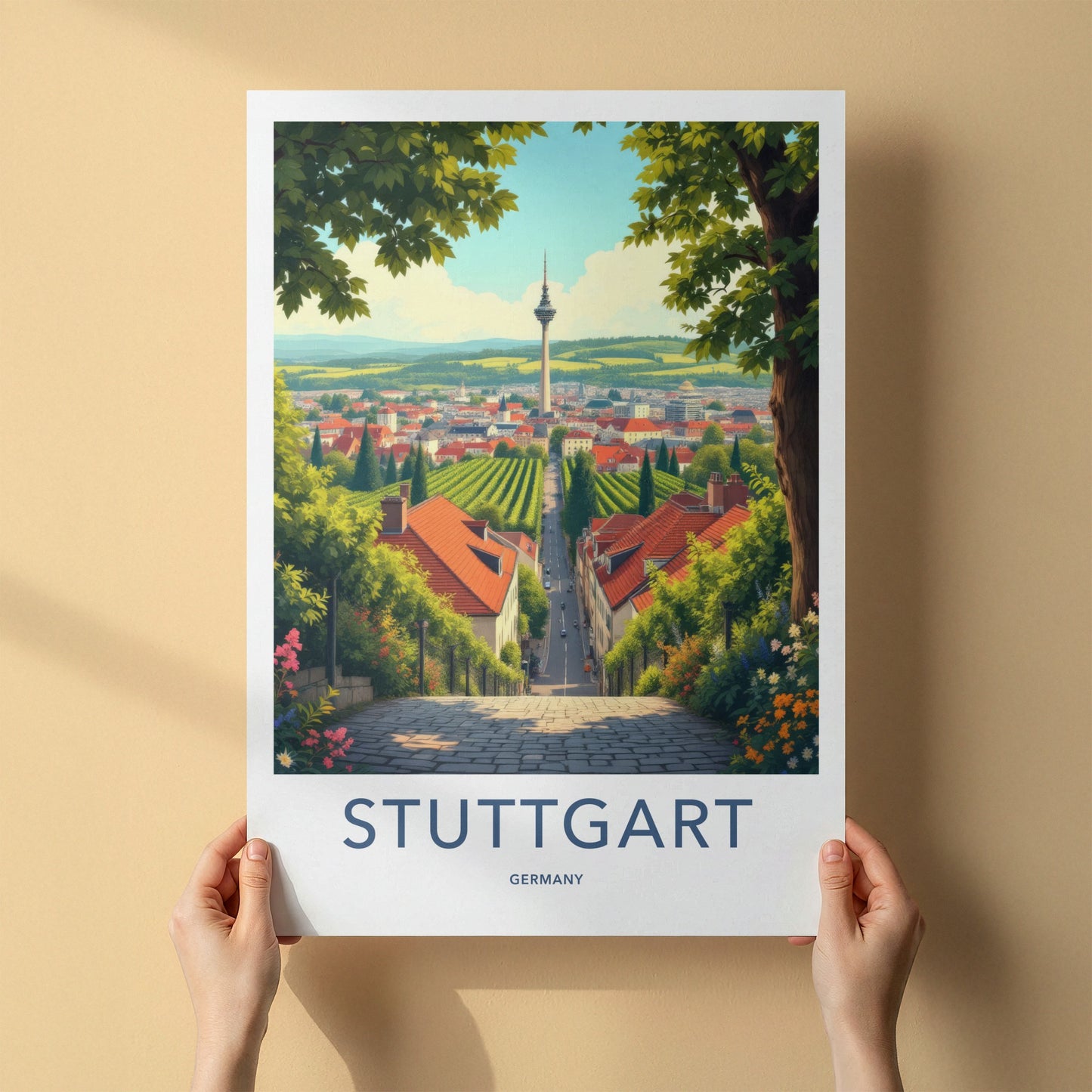Stuttgart Poster - Germany Wall Art - Tower Vineyards City Home Decor