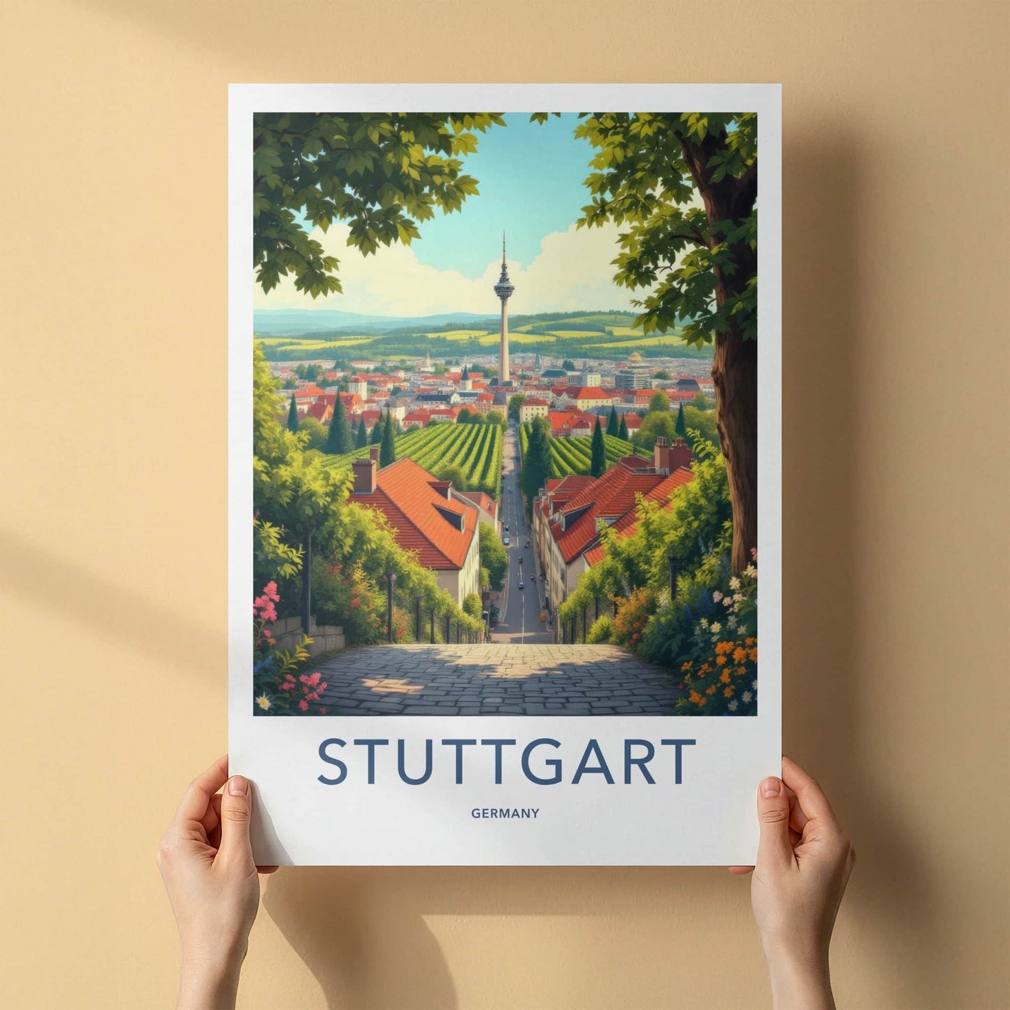Stuttgart Poster - Germany Wall Art - Tower Vineyards City Home Decor