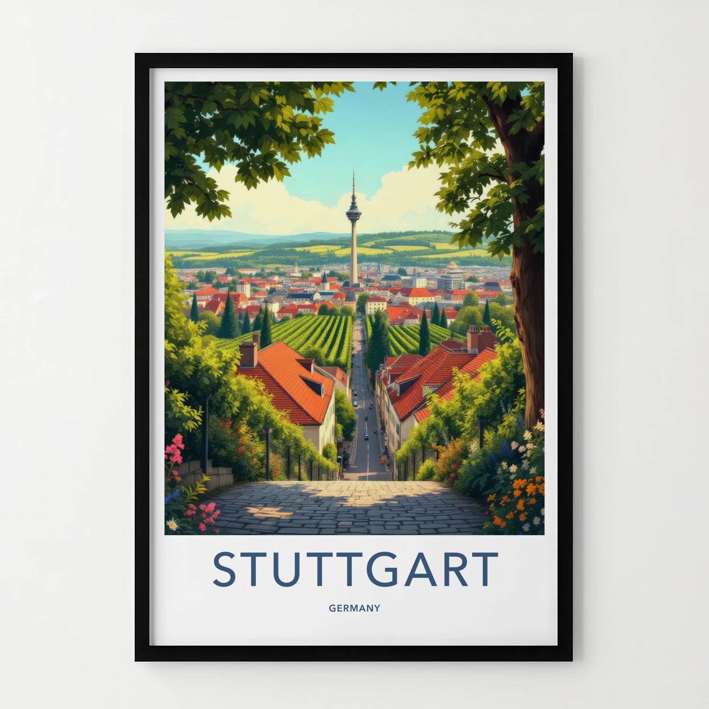 Stuttgart Poster - Germany Wall Art - Tower Vineyards City Home Decor