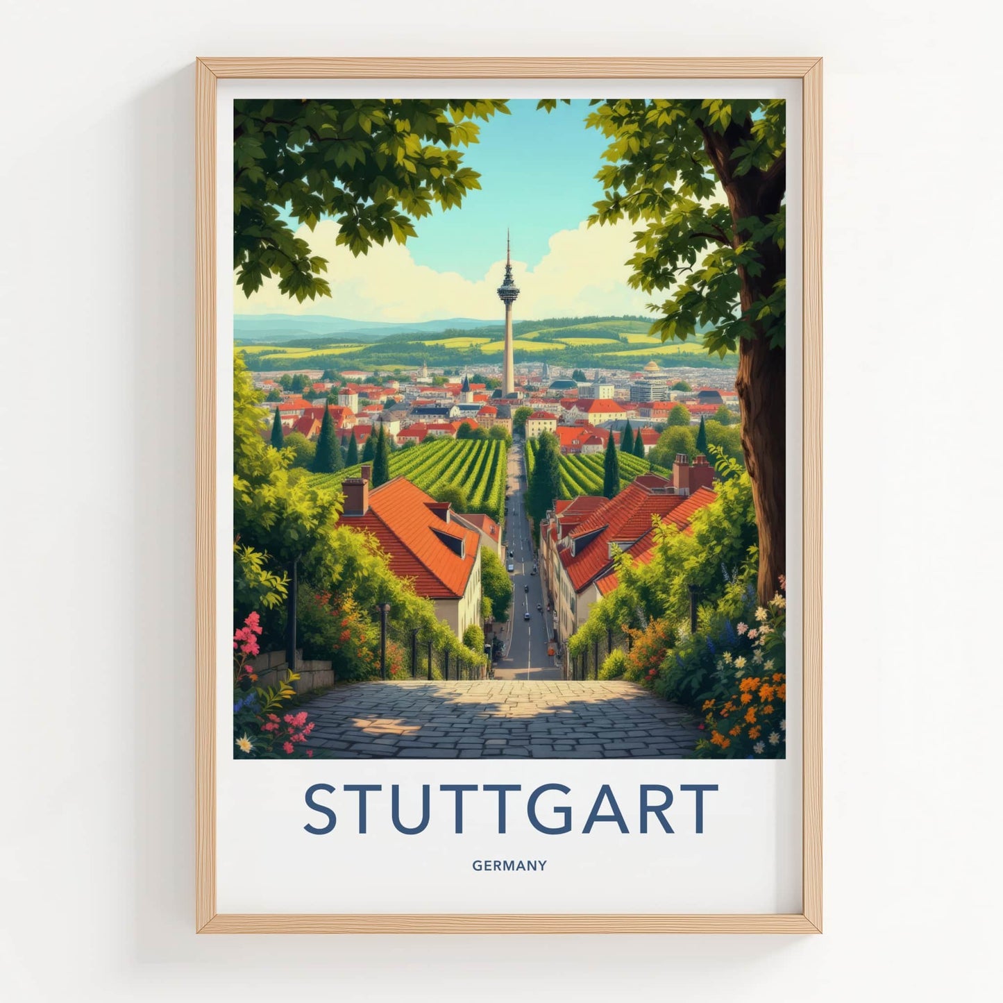 Stuttgart Poster - Germany Wall Art - Tower Vineyards City Home Decor