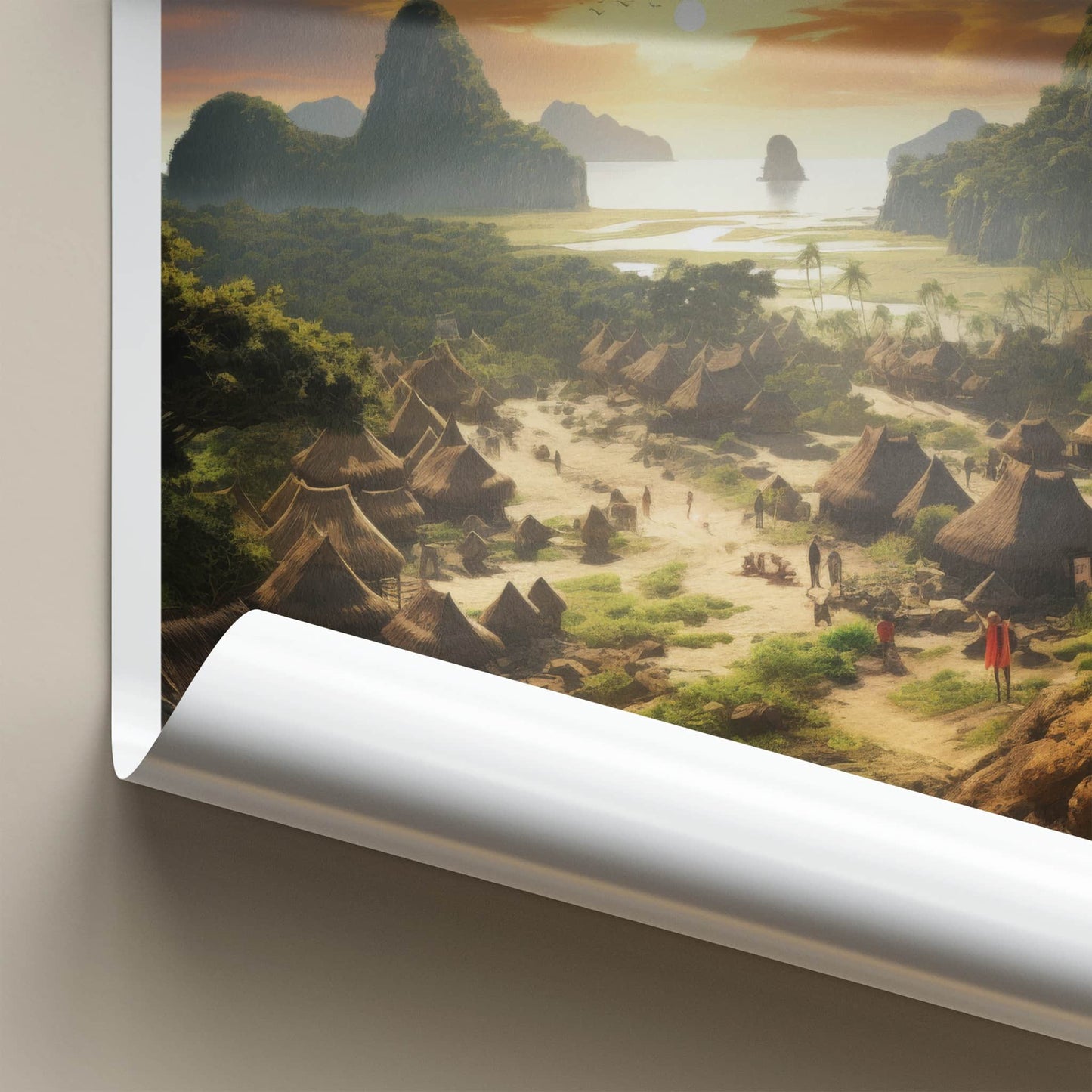 Sumba Poster - Indonesia Framed Print - Hut Village Sunset Framed Decor