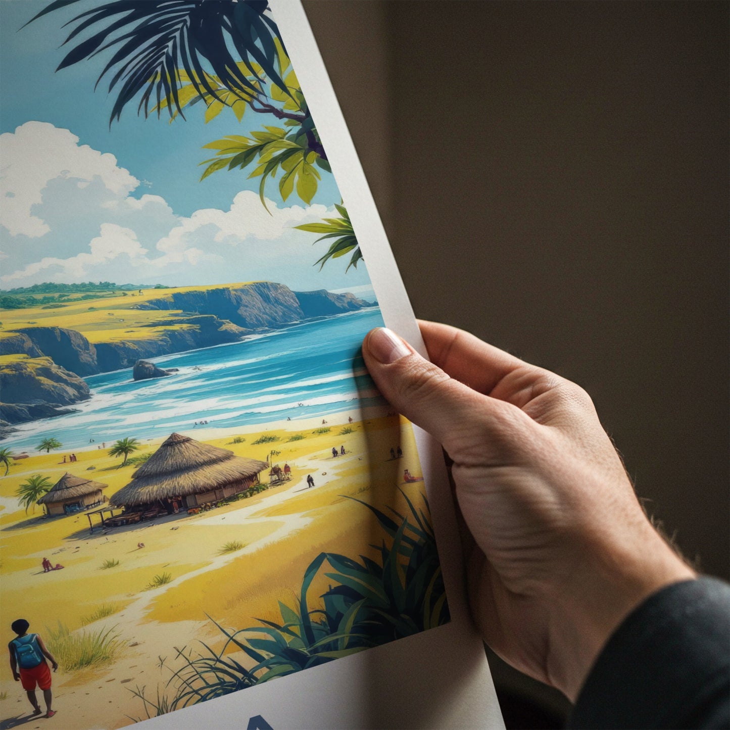 Sumba Poster - Indonesia Travel Art - Coastal Village Huts Home Decor