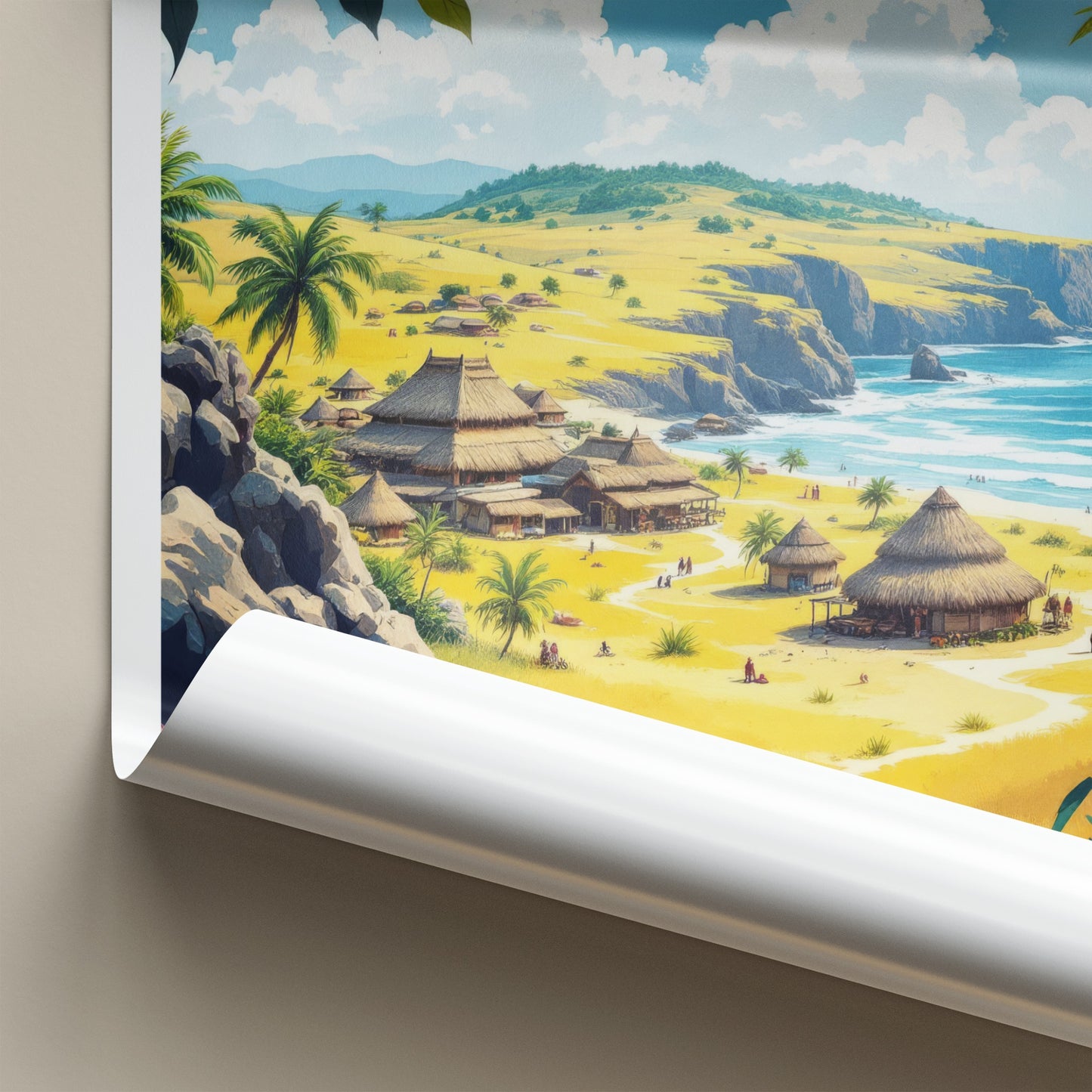 Sumba Poster - Indonesia Travel Art - Coastal Village Huts Home Decor